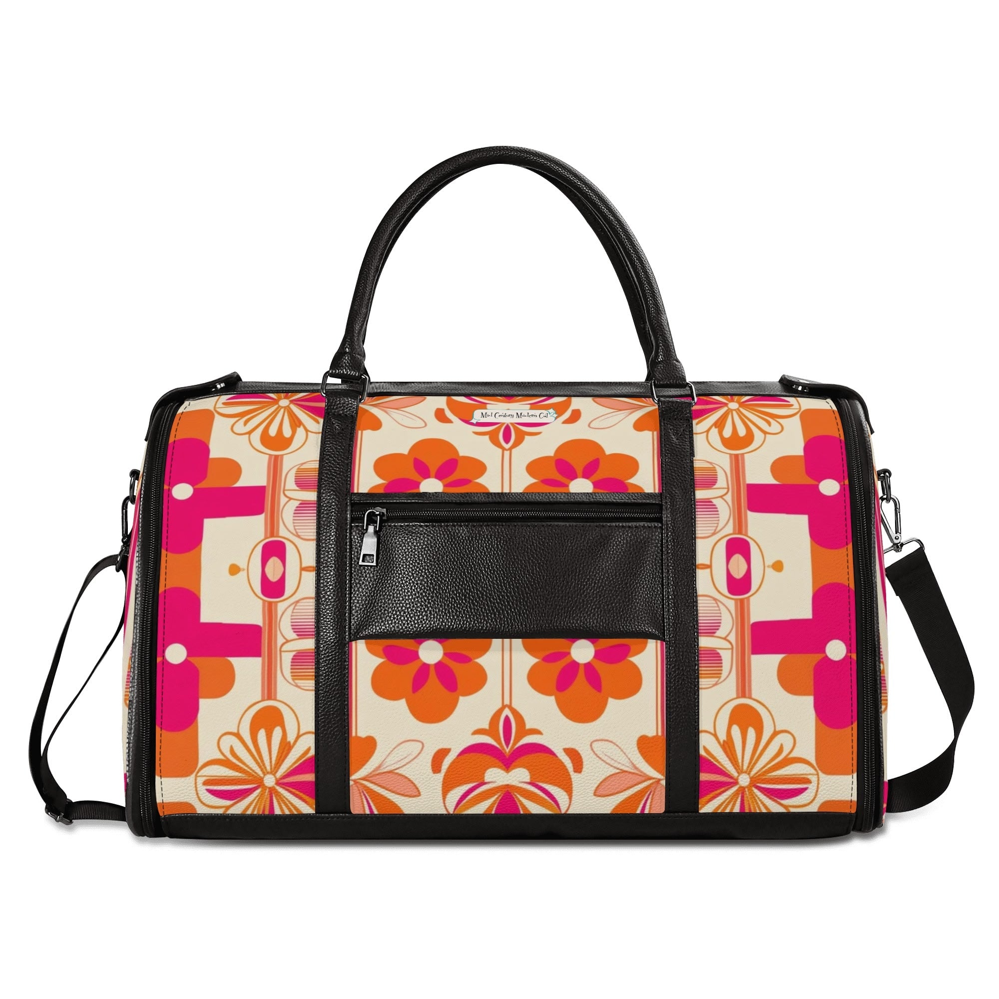 Mid Mod Travel Trifold Bag, 50s Poodle, Hot Pink Orange Kitschy MCM Travel Vibes - Mid Century Modern Gal