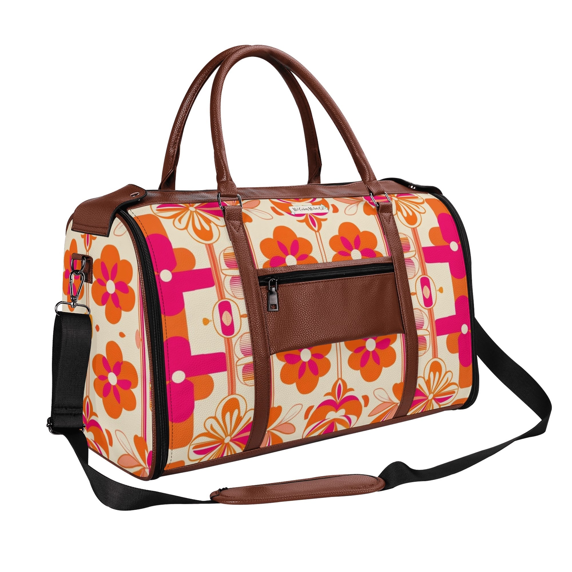 Mid Mod Travel Trifold Bag, 50s Poodle, Hot Pink Orange Kitschy MCM Travel Vibes - Mid Century Modern Gal
