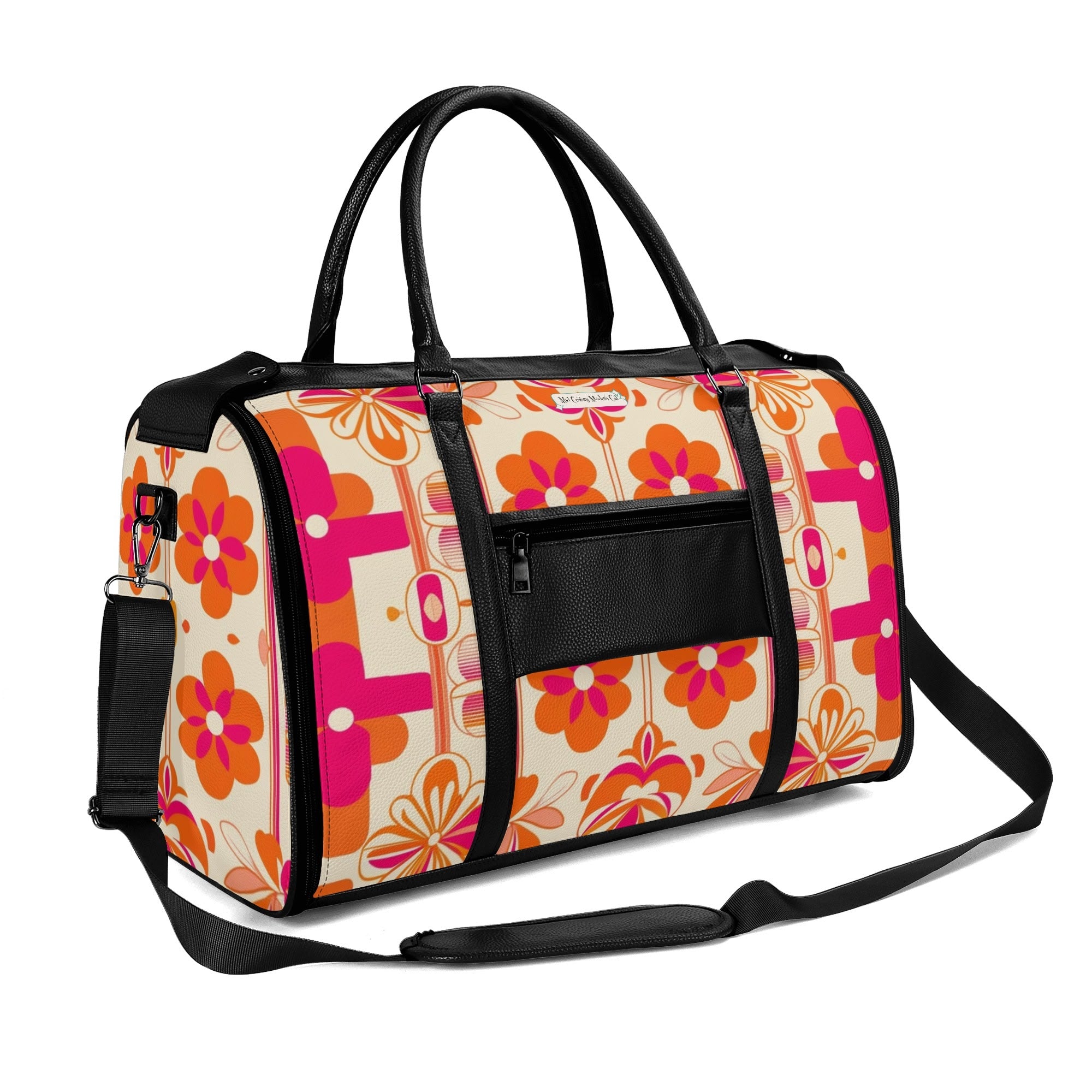 Mid Mod Travel Trifold Bag, 50s Poodle, Hot Pink Orange Kitschy MCM Travel Vibes - Mid Century Modern Gal