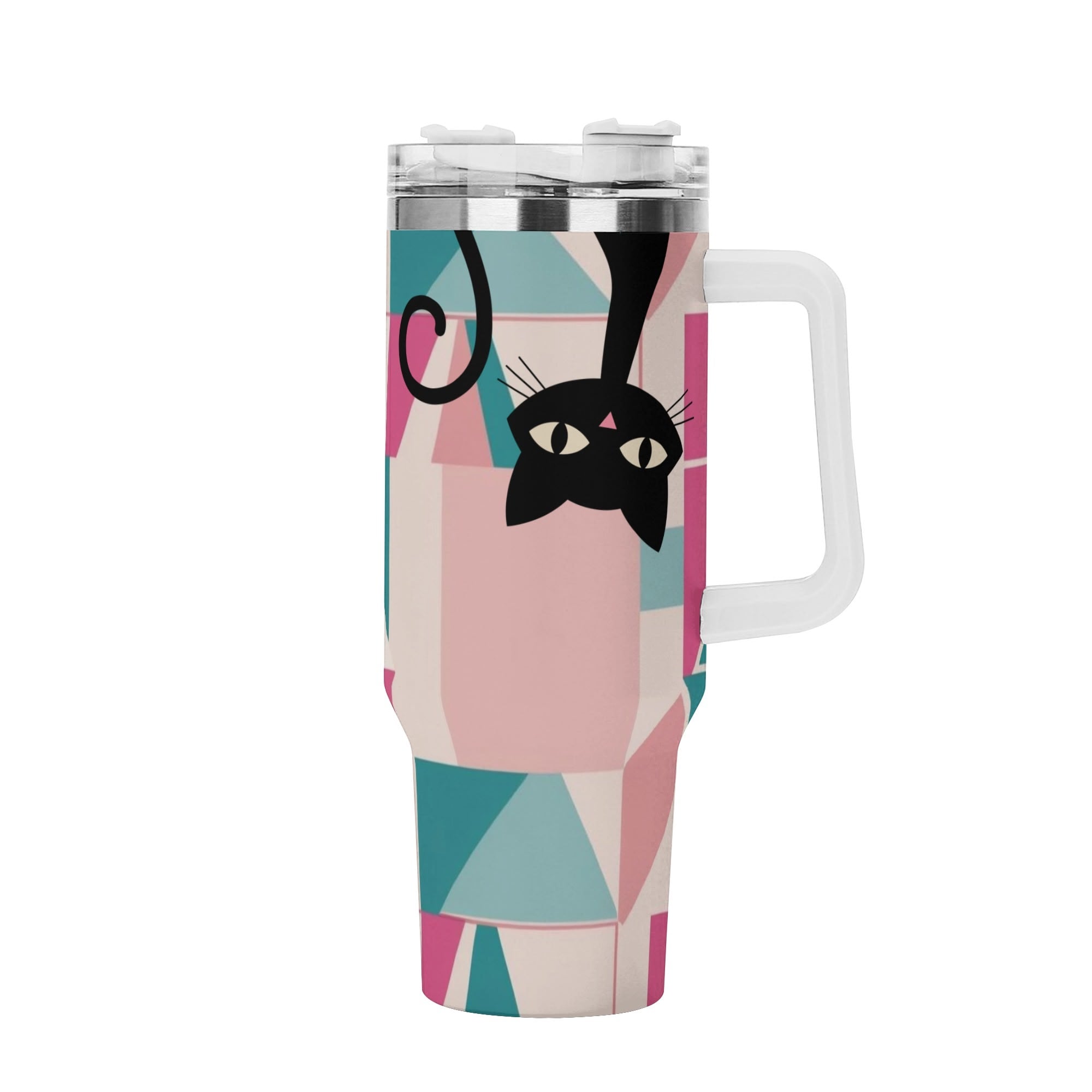 Atomic Kittie Cats, Kitschy Mid Mod Geometric Pink, Blue Retro Tumbler - Mid Century Modern Gal