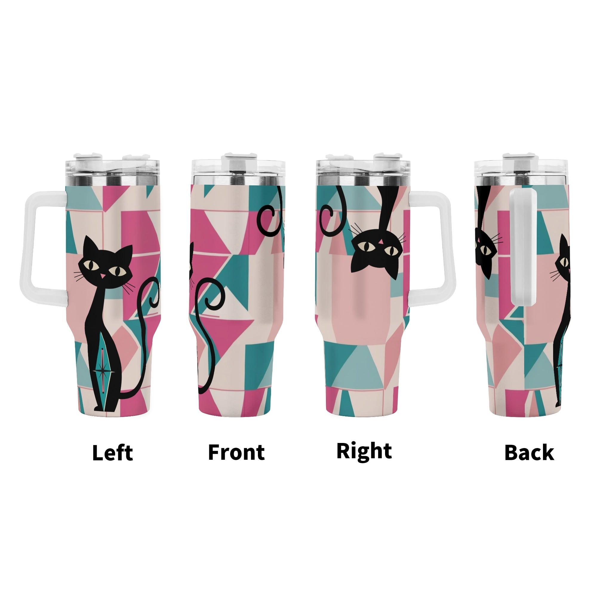 Atomic Kittie Cats, Kitschy Mid Mod Geometric Pink, Blue Retro Tumbler - Mid Century Modern Gal