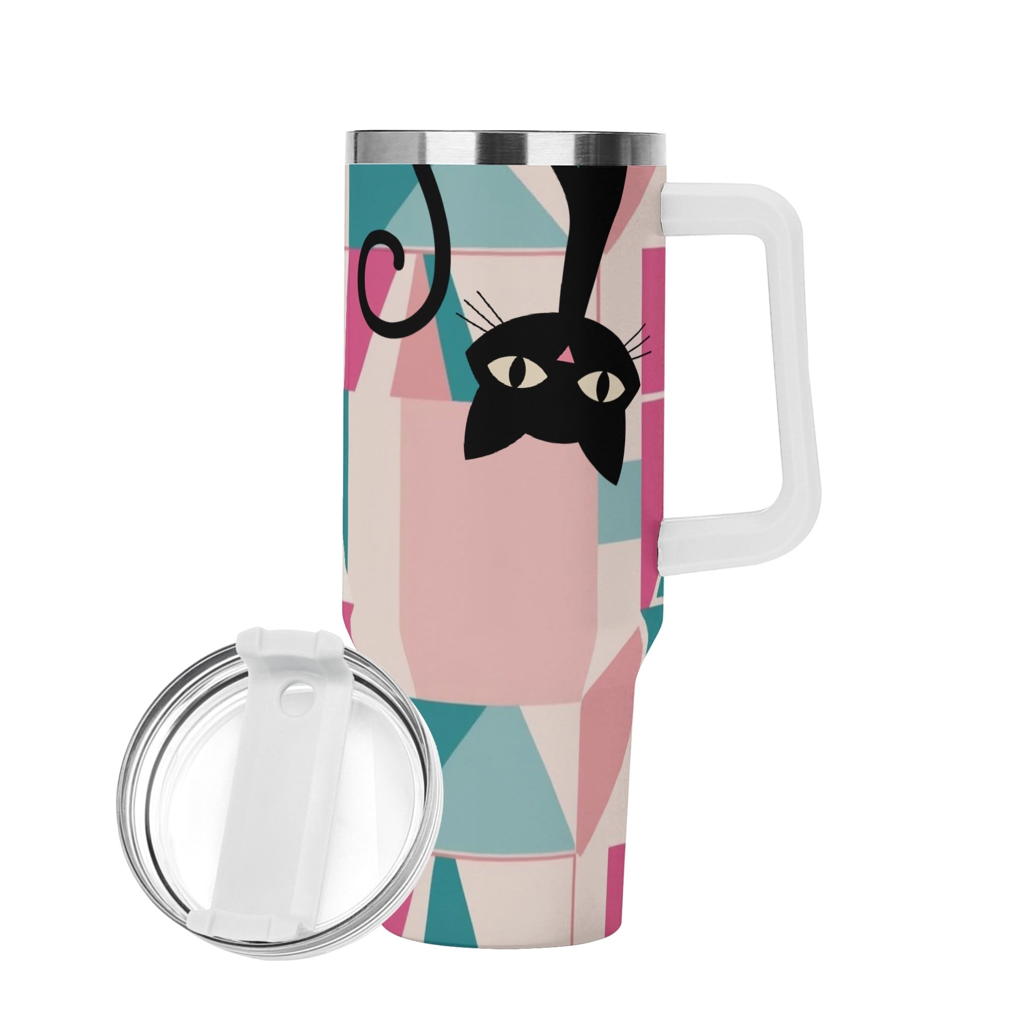 Atomic Kittie Cats, Kitschy Mid Mod Geometric Pink, Blue Retro Tumbler - Mid Century Modern Gal