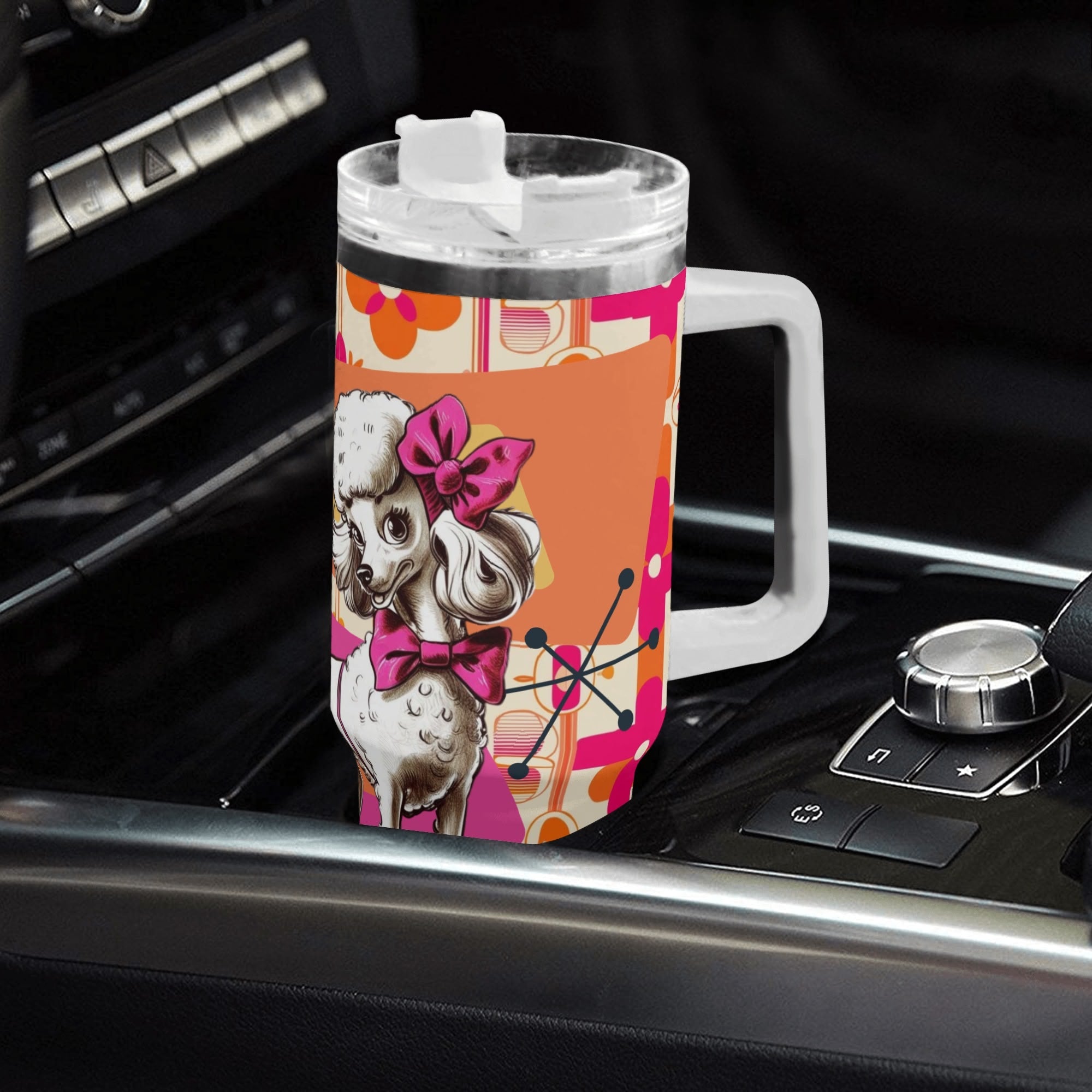 Atomic 50s Kitschy Poodle, Hot Pink Orange, Retro Mid Mod Tumbler - Mid Century Modern Gal