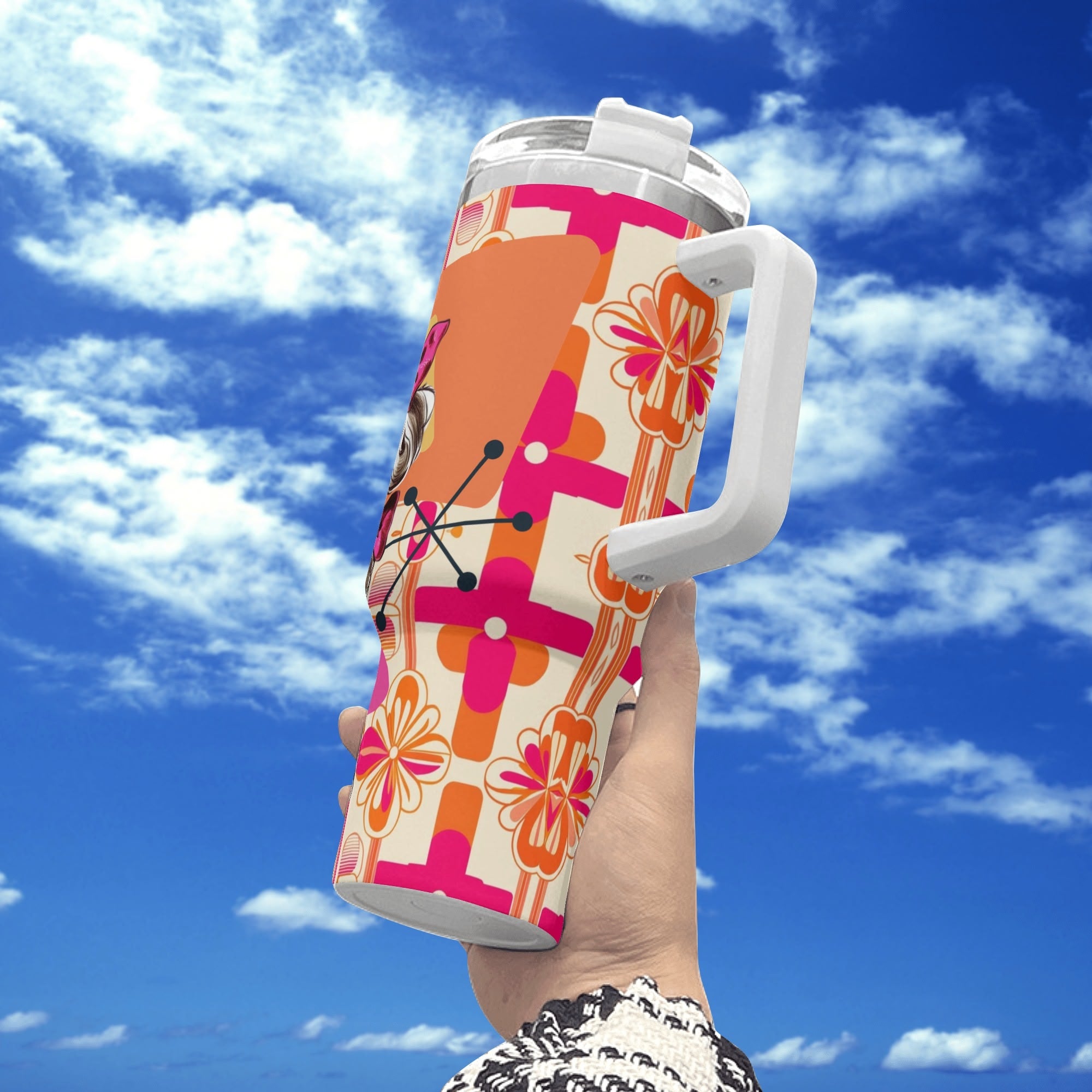 Atomic 50s Kitschy Poodle, Hot Pink Orange, Retro Mid Mod Tumbler - Mid Century Modern Gal