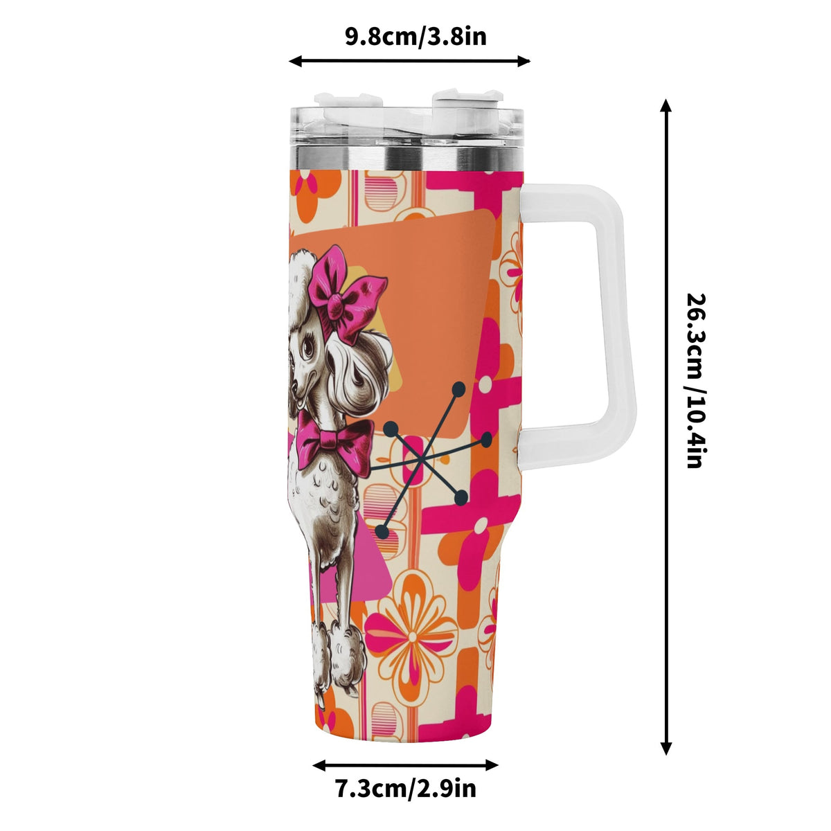 Atomic 50s Kitschy Poodle, Hot Pink Orange, Retro Mid Mod Tumbler - Mid Century Modern Gal