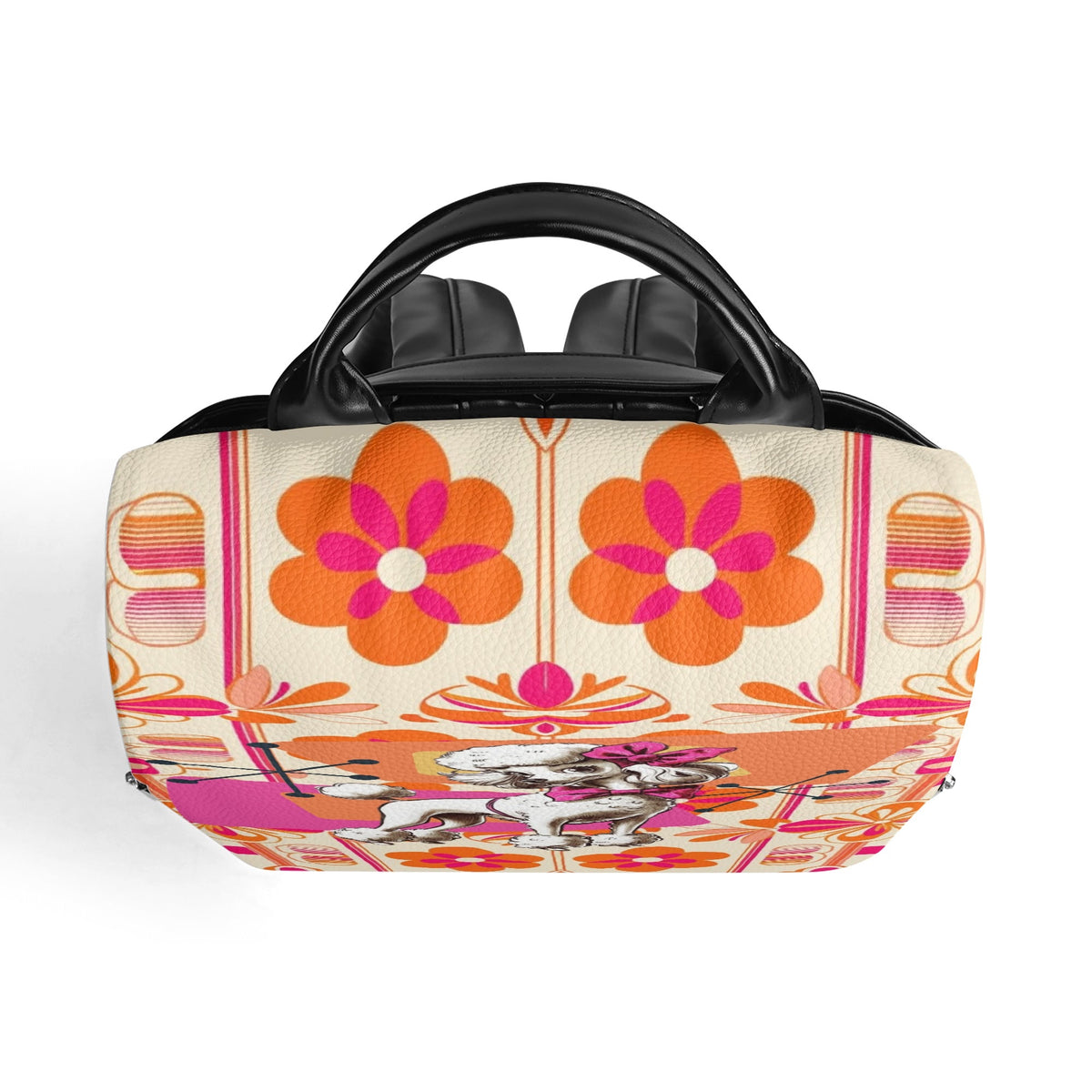 Atomic 50s Kitschy Poodle, Hot Pink Orange Mid Mod Travel Daypack Anti-theft Backpack - Mid Century Modern Gal