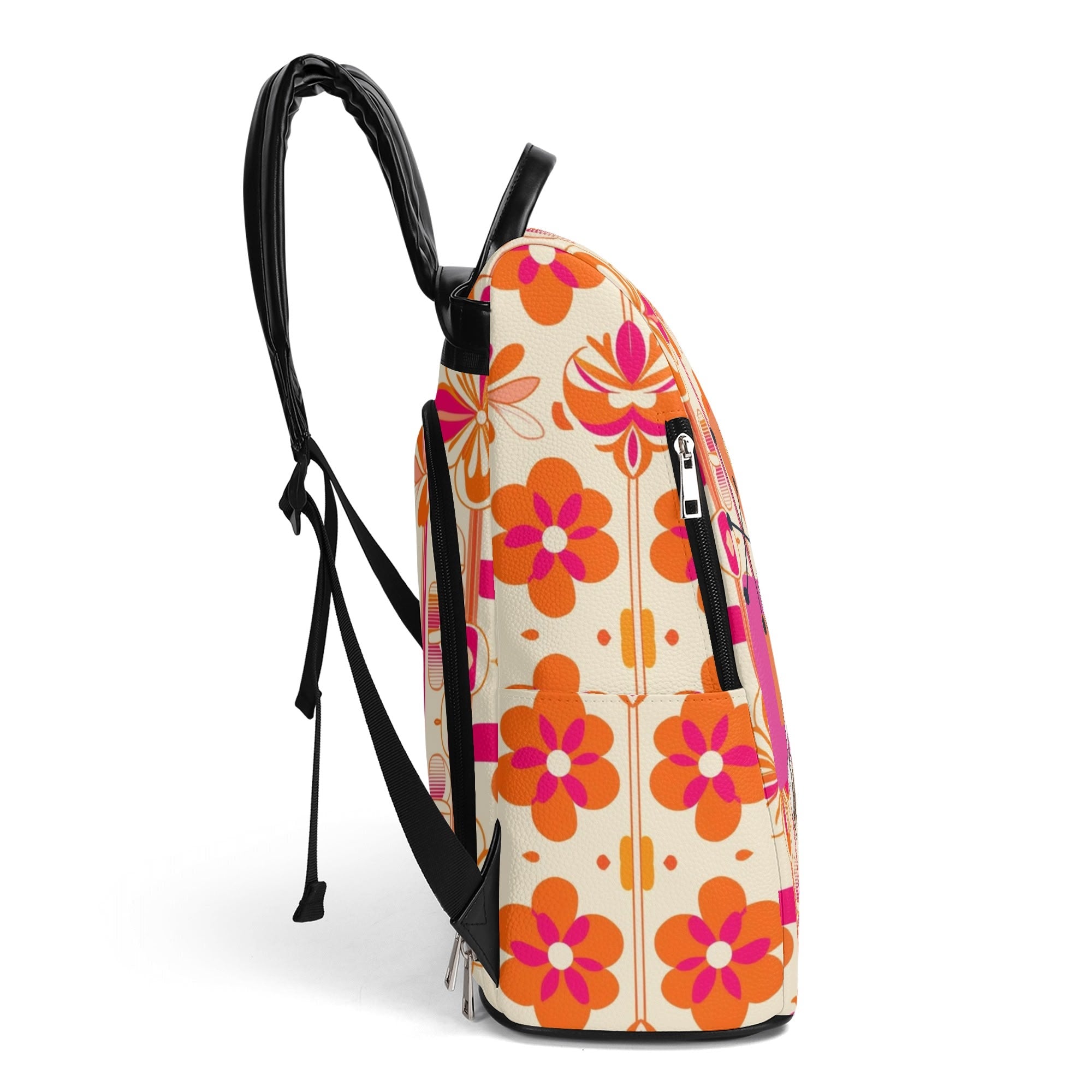 Atomic 50s Kitschy Poodle, Hot Pink Orange Mid Mod Travel Daypack Anti-theft Backpack - Mid Century Modern Gal