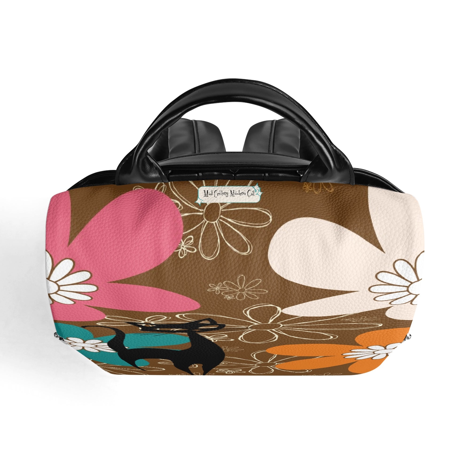 Mid Century Atomic Cat Retro Flower Power 70s Vibe Design, Mid Mod Travel Daypack Anti-theft Backpack - Mid Century Modern Gal