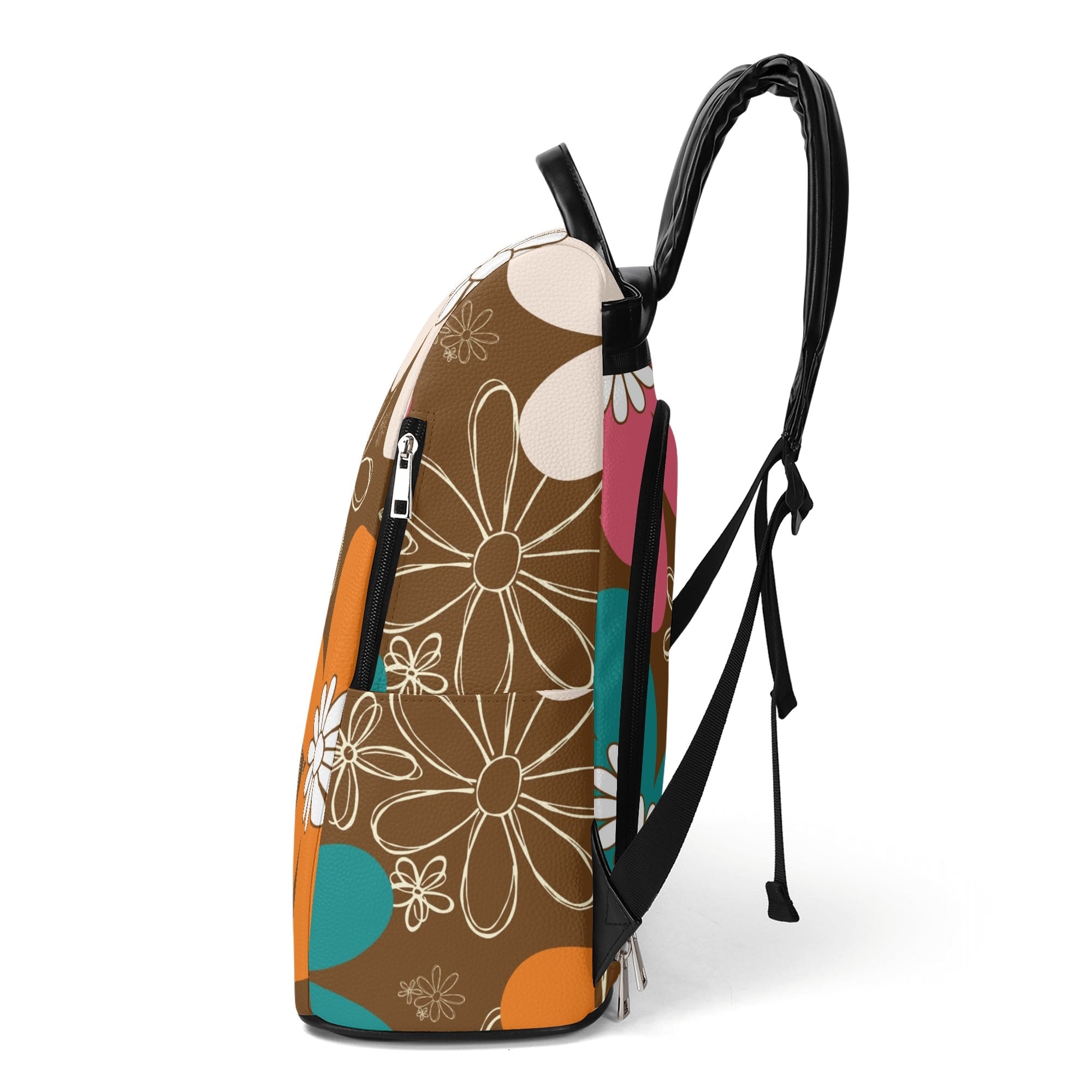 Mid Century Atomic Cat Retro Flower Power 70s Vibe Design, Mid Mod Travel Daypack Anti-theft Backpack - Mid Century Modern Gal