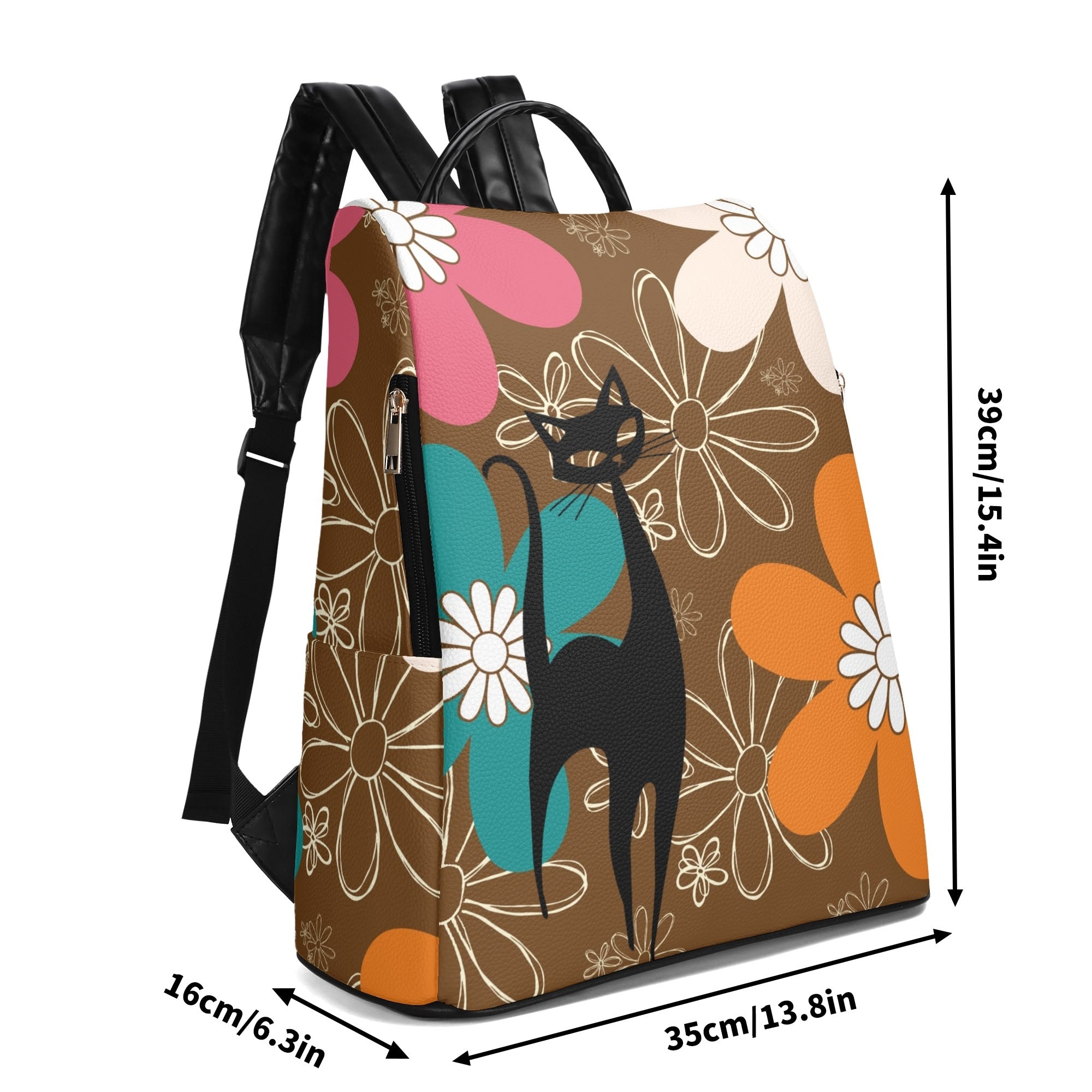 Mid Century Atomic Cat Retro Flower Power 70s Vibe Design, Mid Mod Travel Daypack Anti-theft Backpack - Mid Century Modern Gal