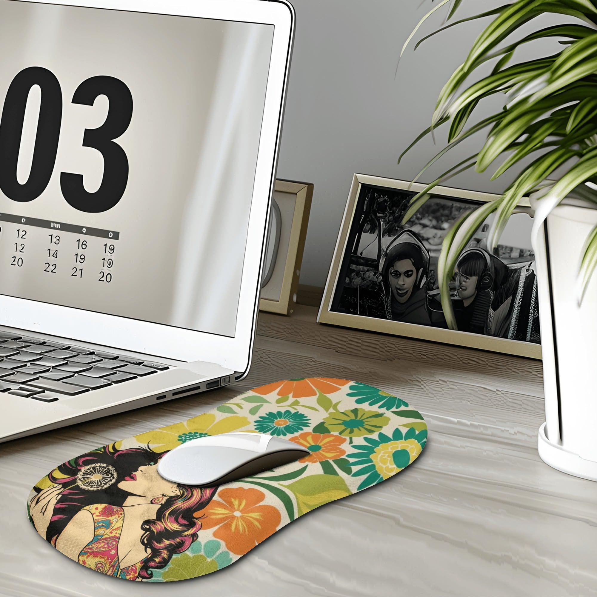 Retro Gal Flower Power 70s Groovy Comfortable Mouse Pad Wrist Support Wrist Rest for Office & Home - Mid Century Modern Gal