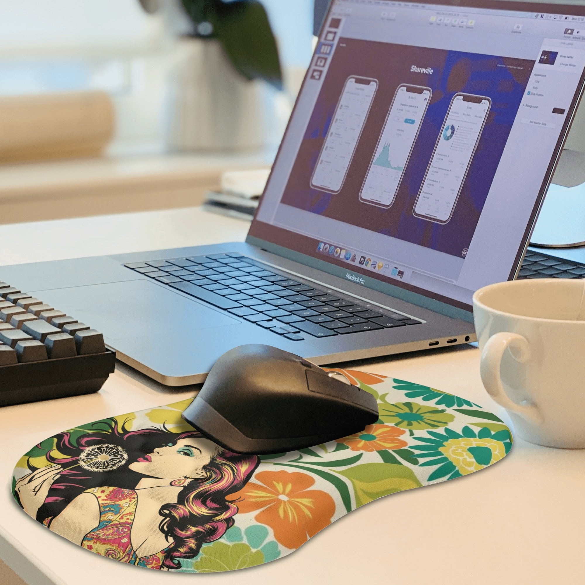 Retro Gal Flower Power 70s Groovy Comfortable Mouse Pad Wrist Support Wrist Rest for Office & Home - Mid Century Modern Gal