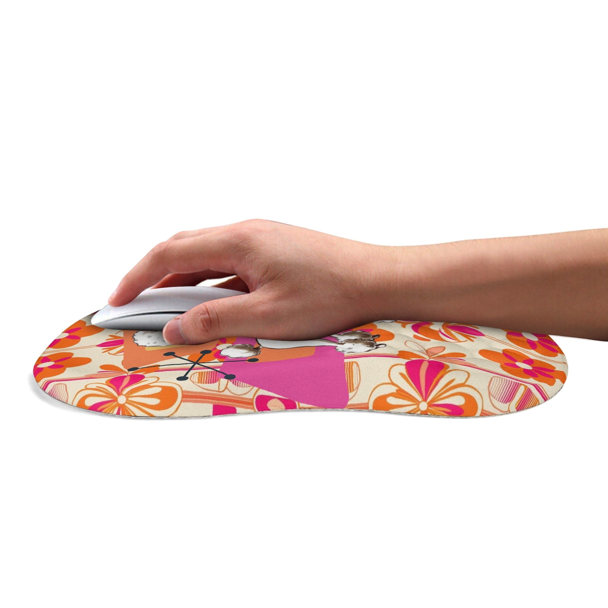 Mid Mod Kitschy Poodle, Hot Pink Orange, Retro MCM Floral Comfortable Mouse Pad Wrist Support Wrist Rest for Office & Home - Mid Century Modern Gal