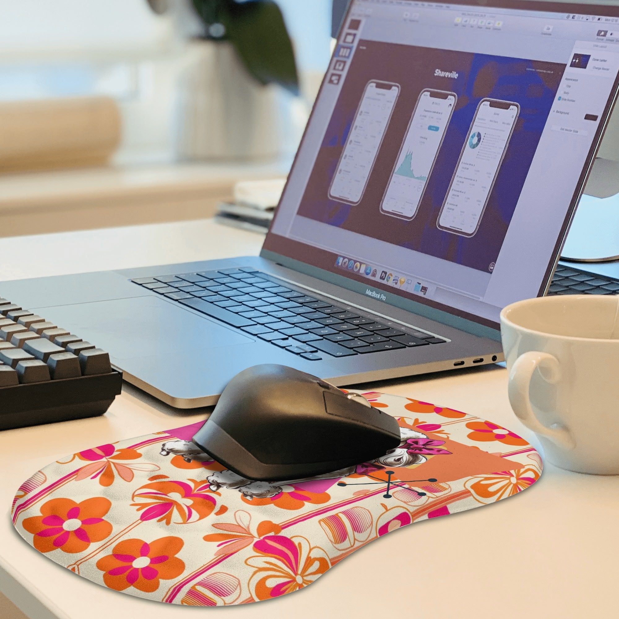 Mid Mod Kitschy Poodle, Hot Pink Orange, Retro MCM Floral Comfortable Mouse Pad Wrist Support Wrist Rest for Office & Home - Mid Century Modern Gal