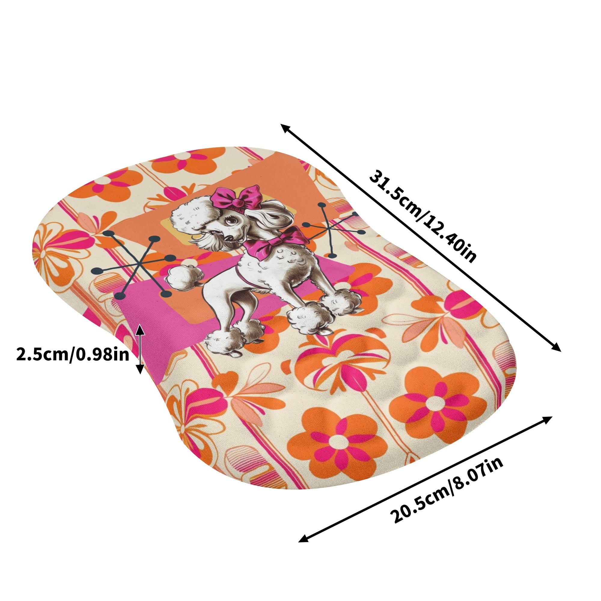 Mid Mod Kitschy Poodle, Hot Pink Orange, Retro MCM Floral Comfortable Mouse Pad Wrist Support Wrist Rest for Office & Home - Mid Century Modern Gal