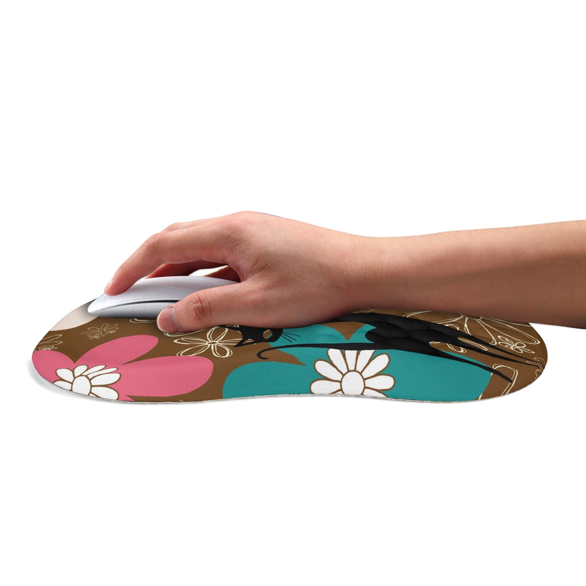 Retro 70s Flower Power Brown Orange Pink, Mid Mod Comfortable Mouse Pad Wrist Support Wrist Rest for Office & Home - Mid Century Modern Gal