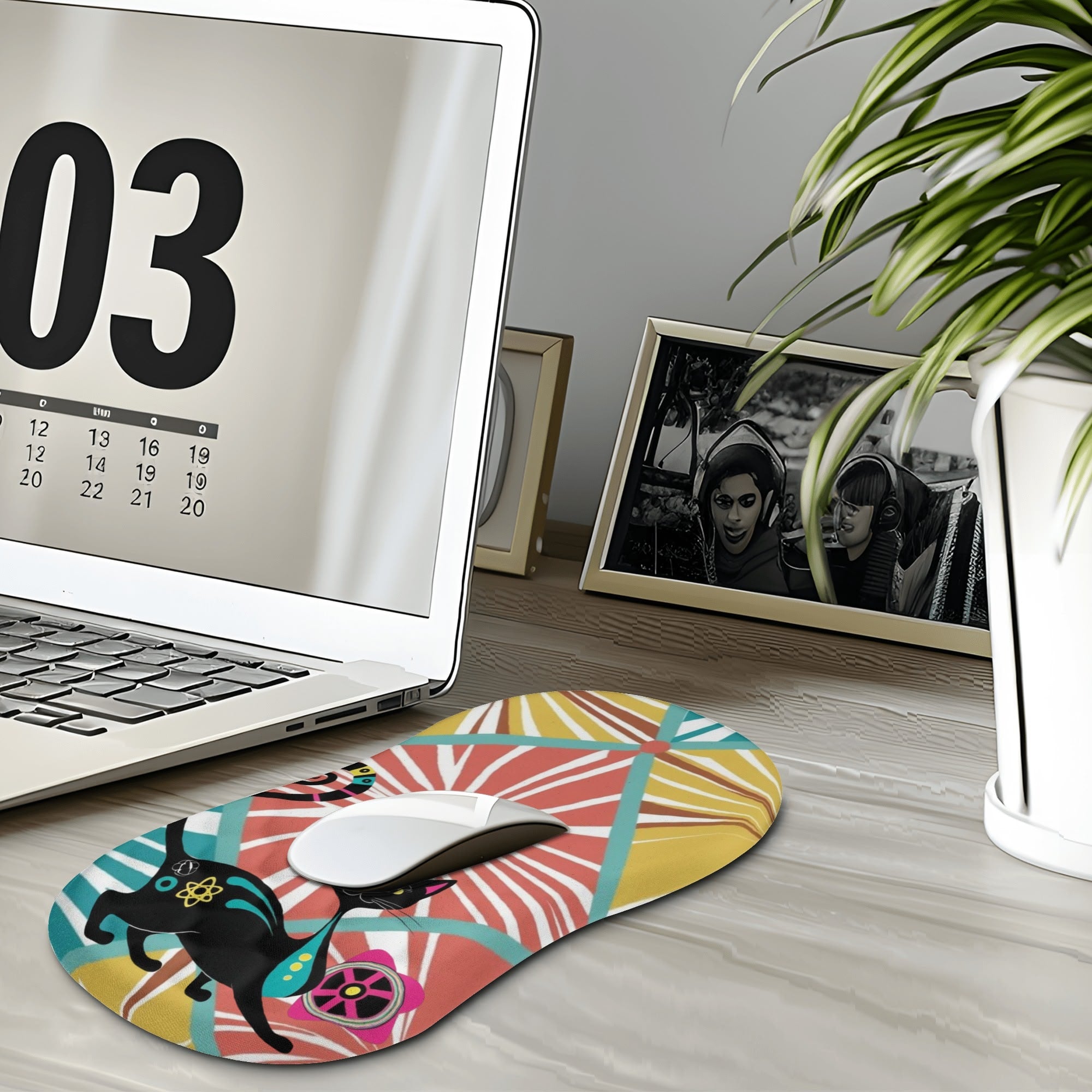 Atomic Cat Mid Mod Colorful Fun And Comfortable Mouse Pad Wrist Support Wrist Rest for Office & Home - Mid Century Modern Gal