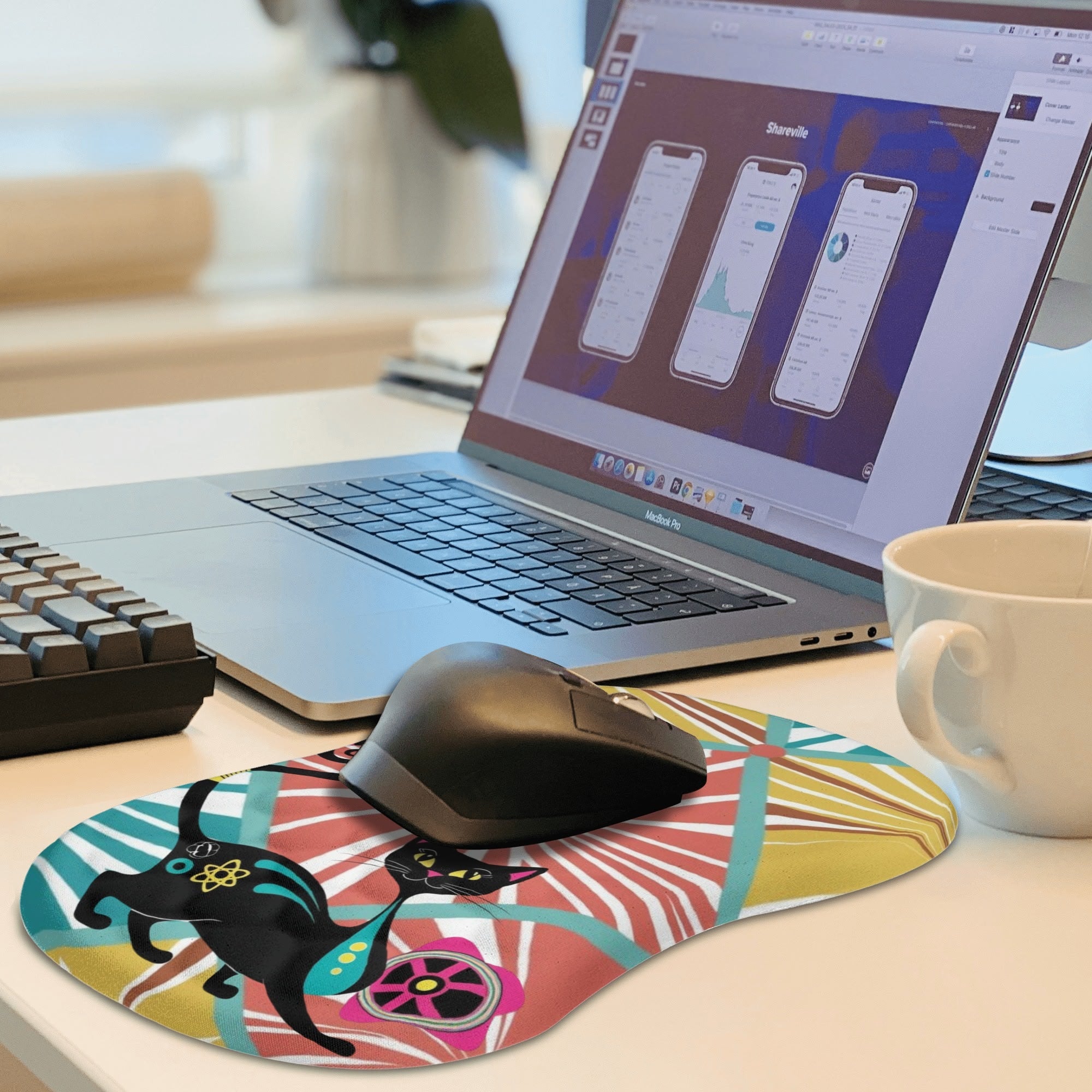 Atomic Cat Mid Mod Colorful Fun And Comfortable Mouse Pad Wrist Support Wrist Rest for Office & Home - Mid Century Modern Gal