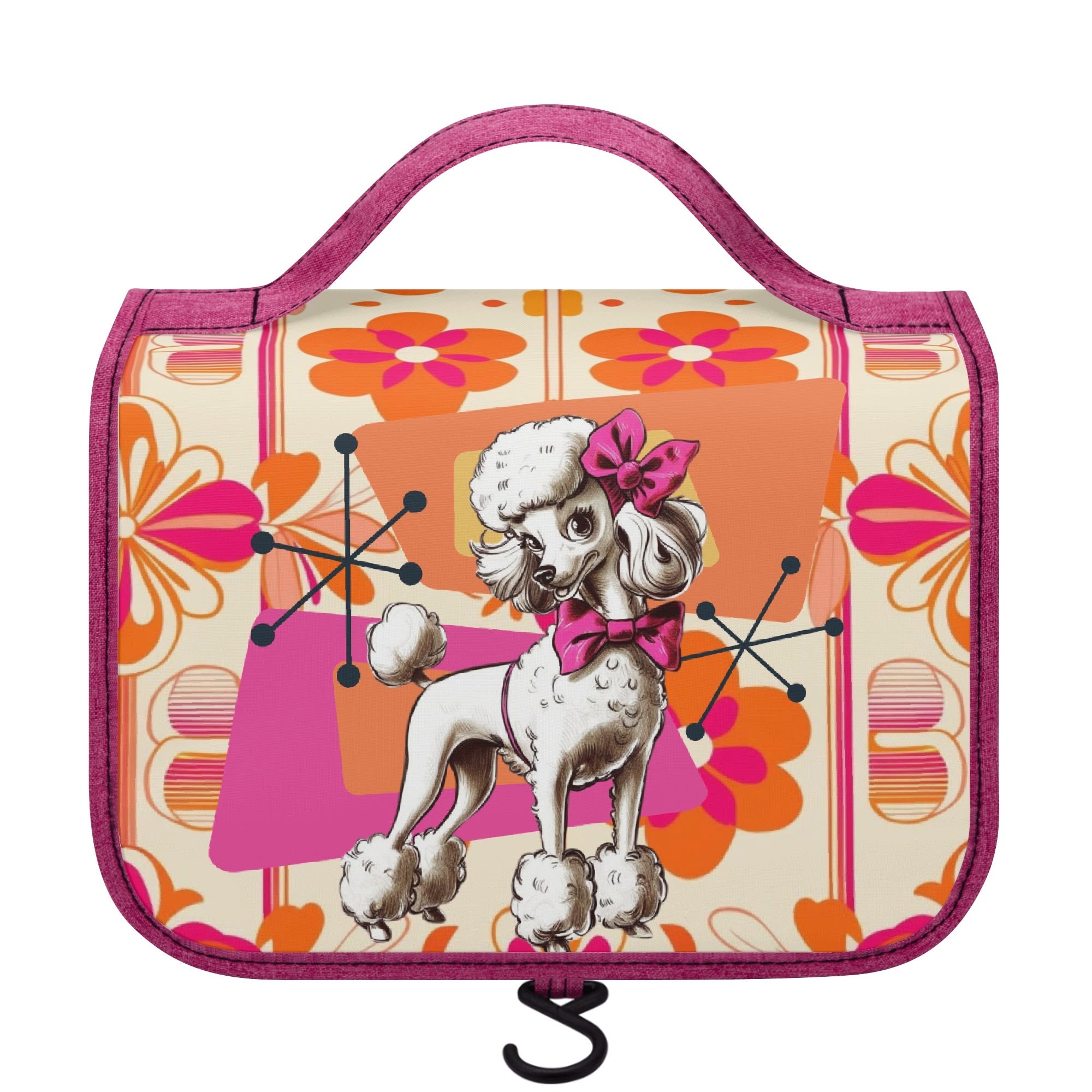 Atomic 50s Poodle Kitschy Mod Hot Pink, Orange Retro Toiletry Cosmetic Travel Bag - Mid Century Modern Gal