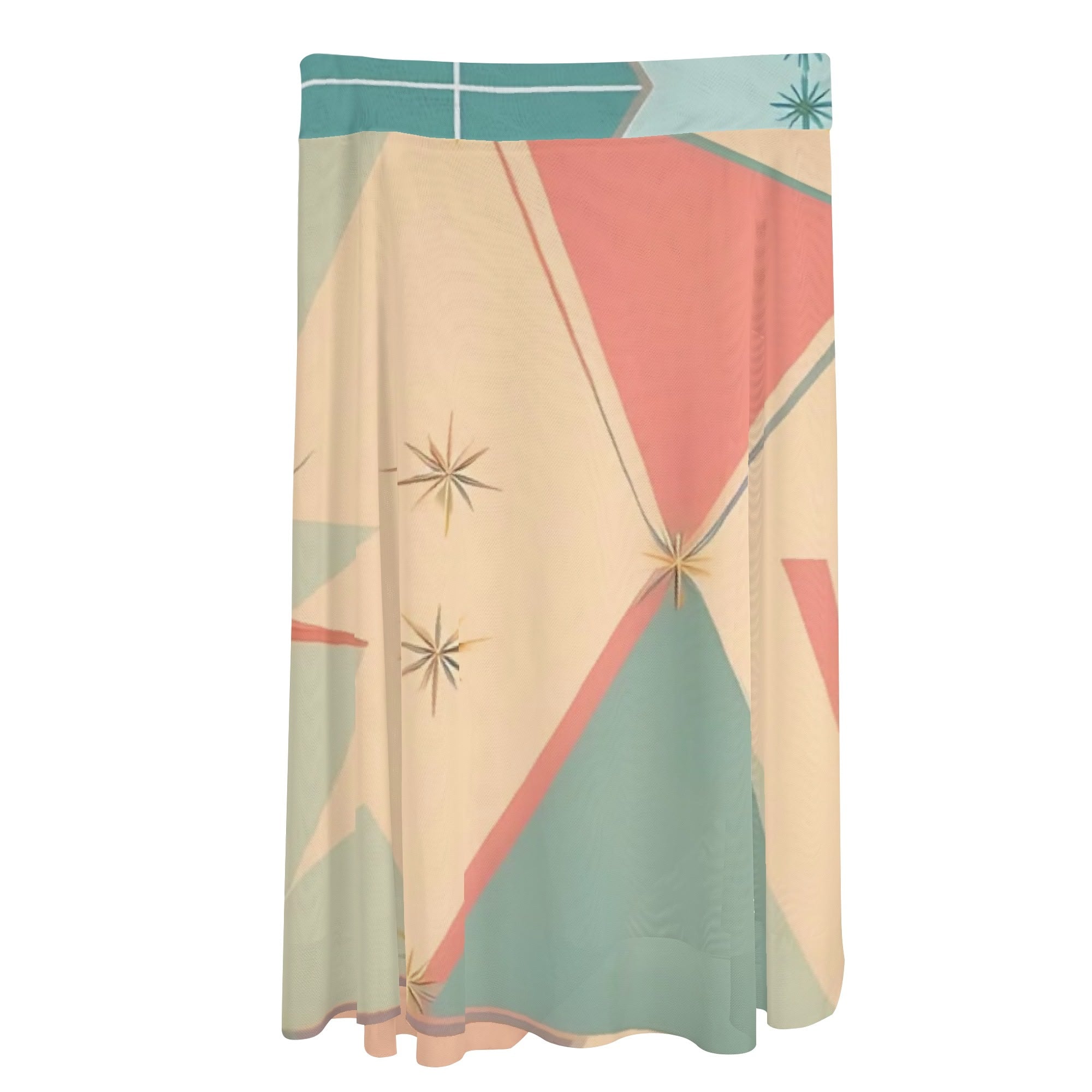 Atomic Retro Summer Vibes, Starbursts Diamonds Womens Swimsuit Cover Up Ruffle Tie Side Beach Sarong Wrap Maxi Skirt - Mid Century Modern Gal