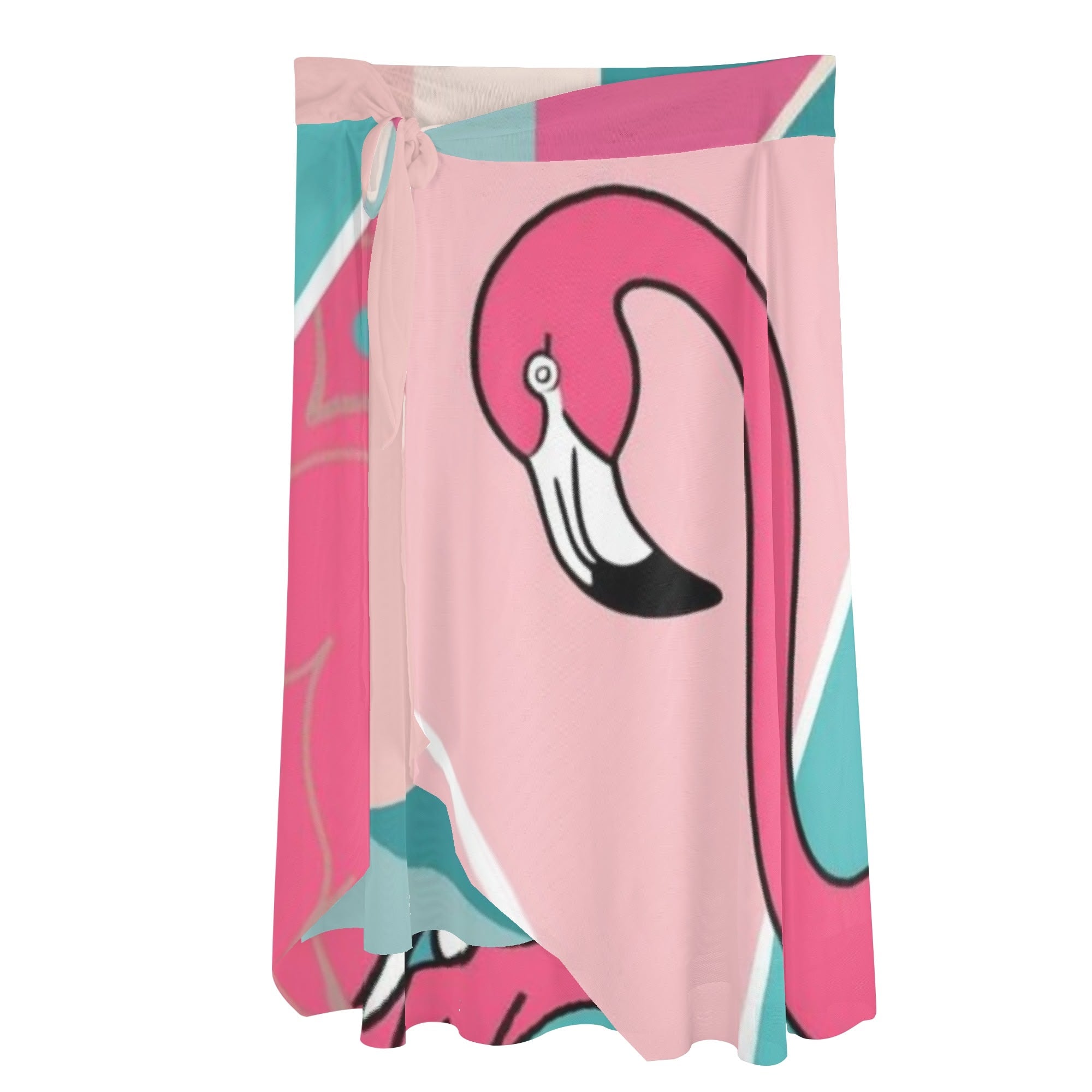 Flamingo Vibes, Mid Mod Pink Aqua Womens Swimsuit Cover Up Ruffle Tie Side Beach Sarong Wrap Maxi Skirt - Mid Century Modern Gal