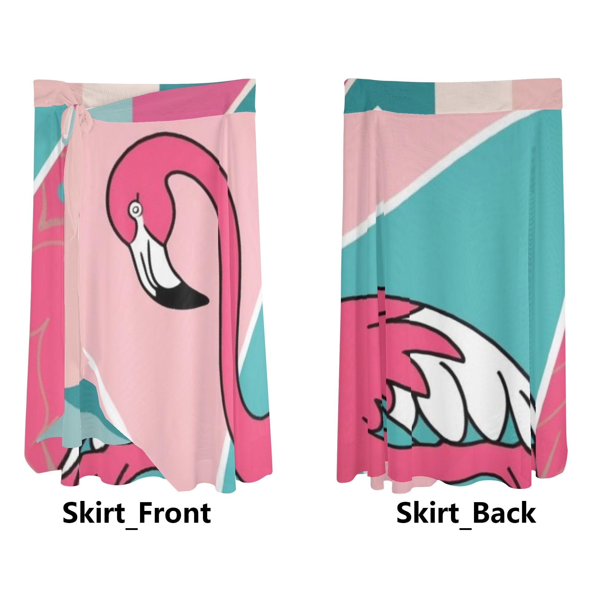 Flamingo Vibes, Mid Mod Pink Aqua Womens Swimsuit Cover Up Ruffle Tie Side Beach Sarong Wrap Maxi Skirt - Mid Century Modern Gal