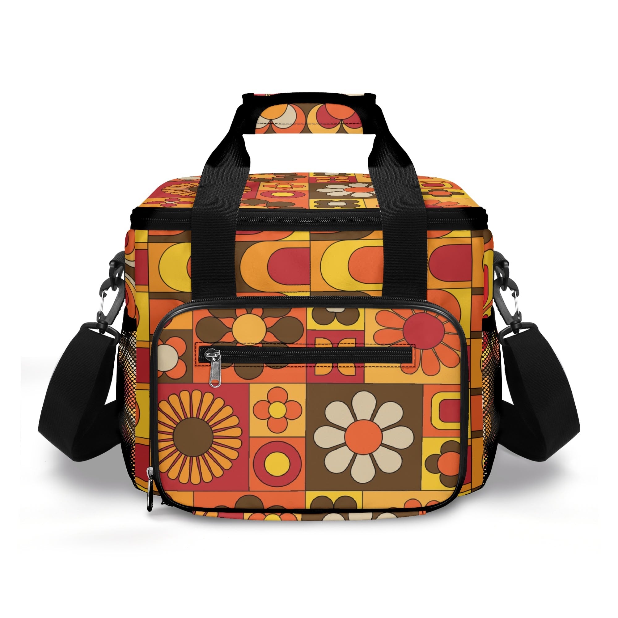 Retro Hipster Mid Mod Flower Power Brown Orange Yellow Groovy Mod 70s Designed, Mod Beach, Pool Cooler Bag - Mid Century Modern Gal