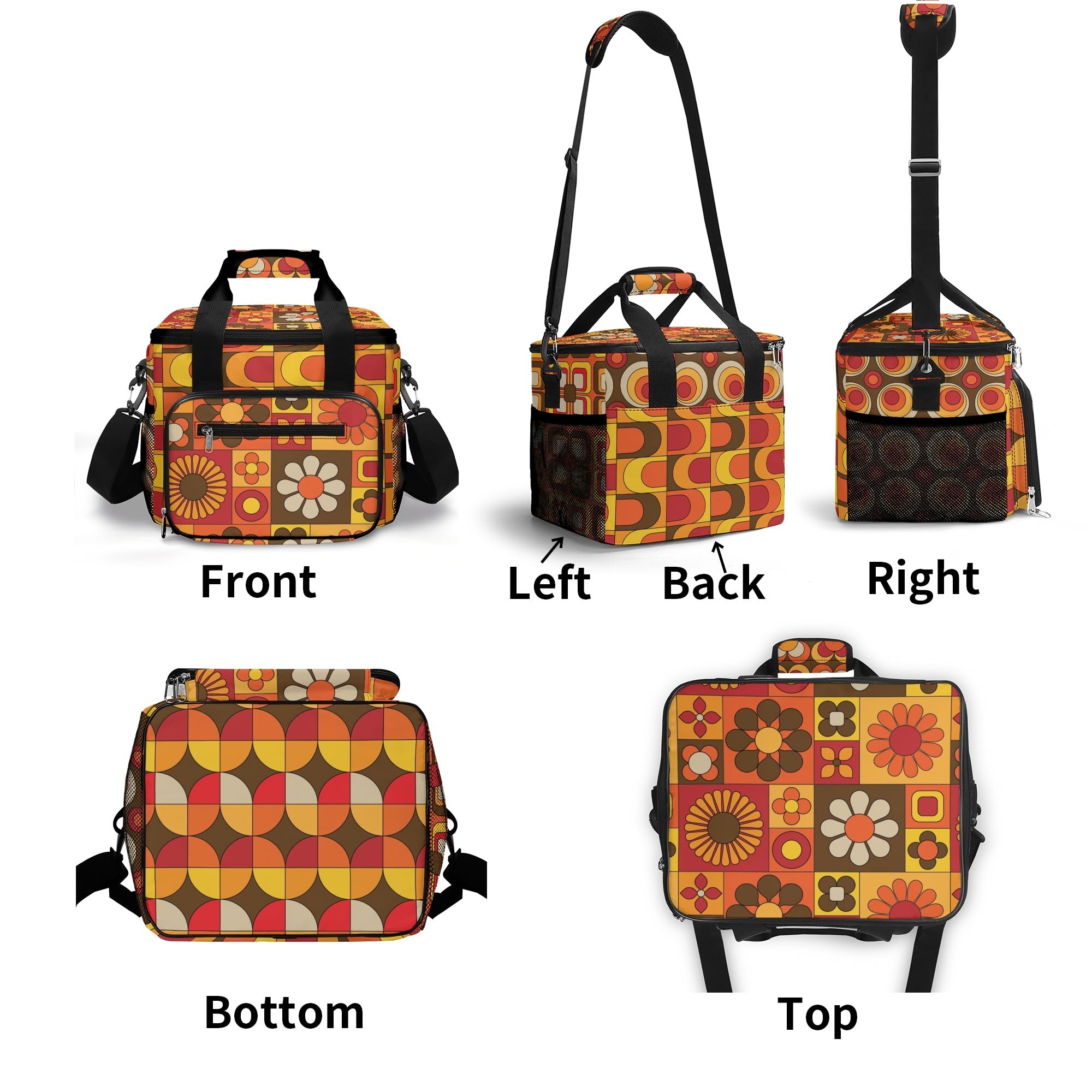 Retro Hipster Mid Mod Flower Power Brown Orange Yellow Groovy Mod 70s Designed, Mod Beach, Pool Cooler Bag - Mid Century Modern Gal
