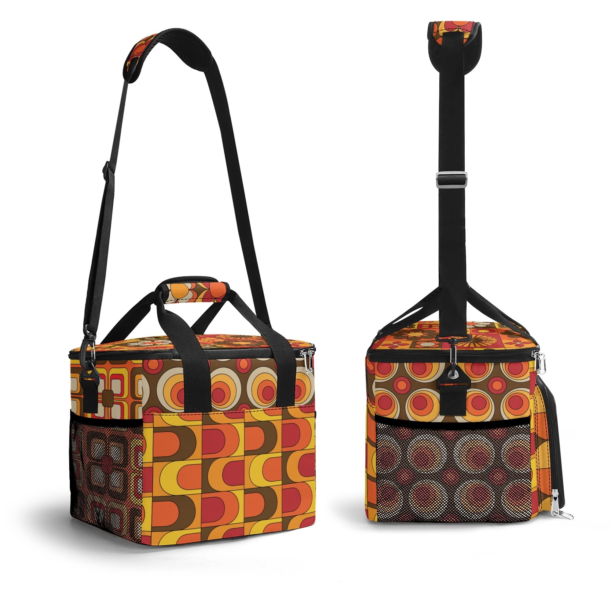 Retro Hipster Mid Mod Flower Power Brown Orange Yellow Groovy Mod 70s Designed, Mod Beach, Pool Cooler Bag - Mid Century Modern Gal