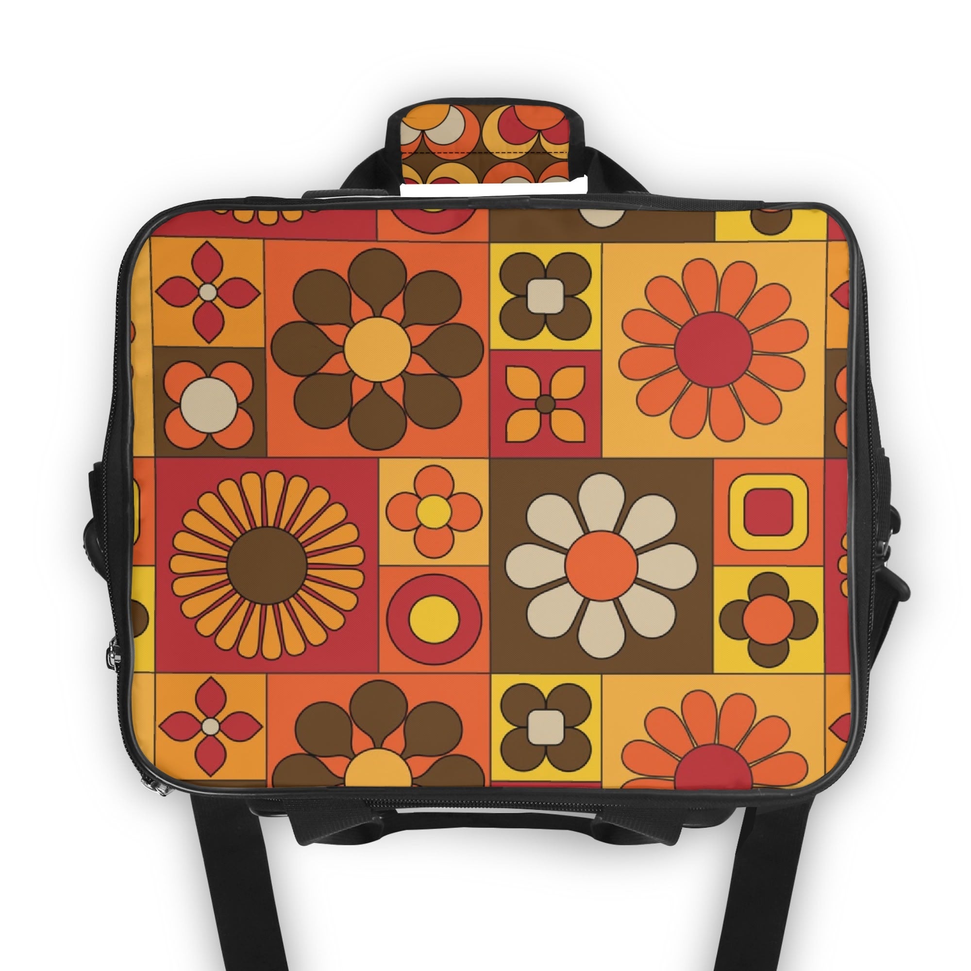 Retro Hipster Mid Mod Flower Power Brown Orange Yellow Groovy Mod 70s Designed, Mod Beach, Pool Cooler Bag - Mid Century Modern Gal
