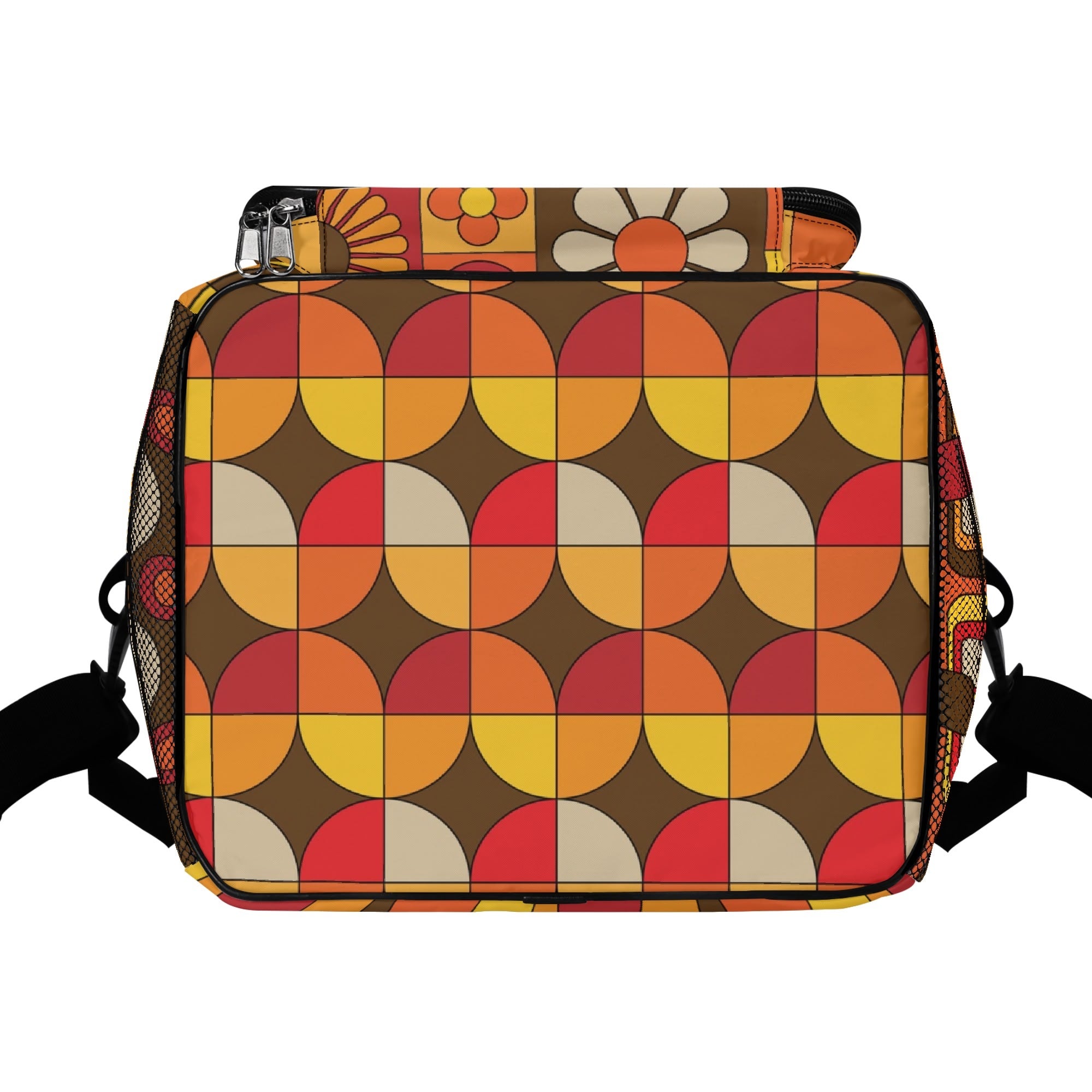Retro Hipster Mid Mod Flower Power Brown Orange Yellow Groovy Mod 70s Designed, Mod Beach, Pool Cooler Bag - Mid Century Modern Gal