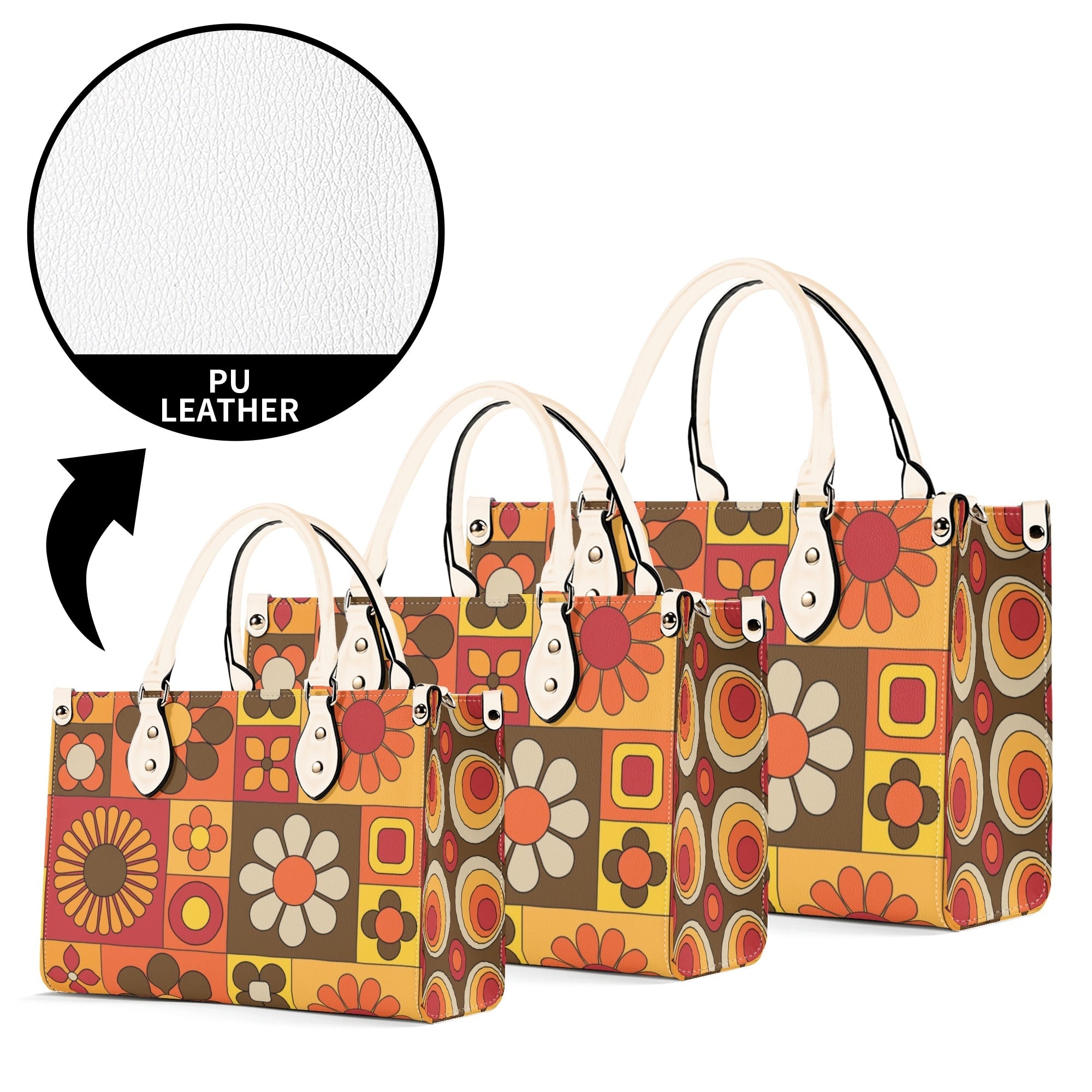 Retro 70s Summer Vibes Flower Power Hipster Funky Fun Handbag, Shoulder Bag - Mid Century Modern Gal