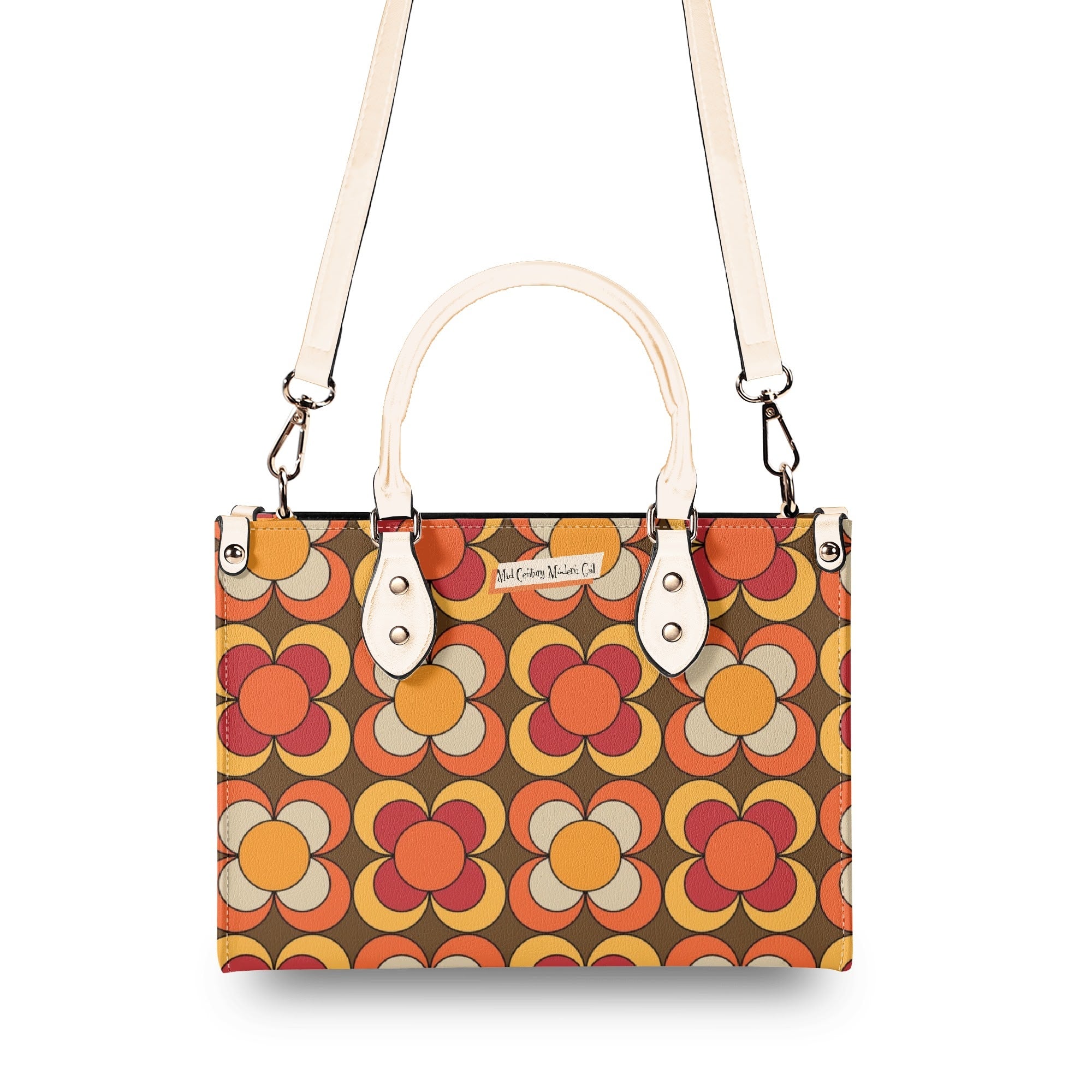 Retro 70s Summer Vibes Flower Power Hipster Funky Fun Handbag, Shoulder Bag - Mid Century Modern Gal