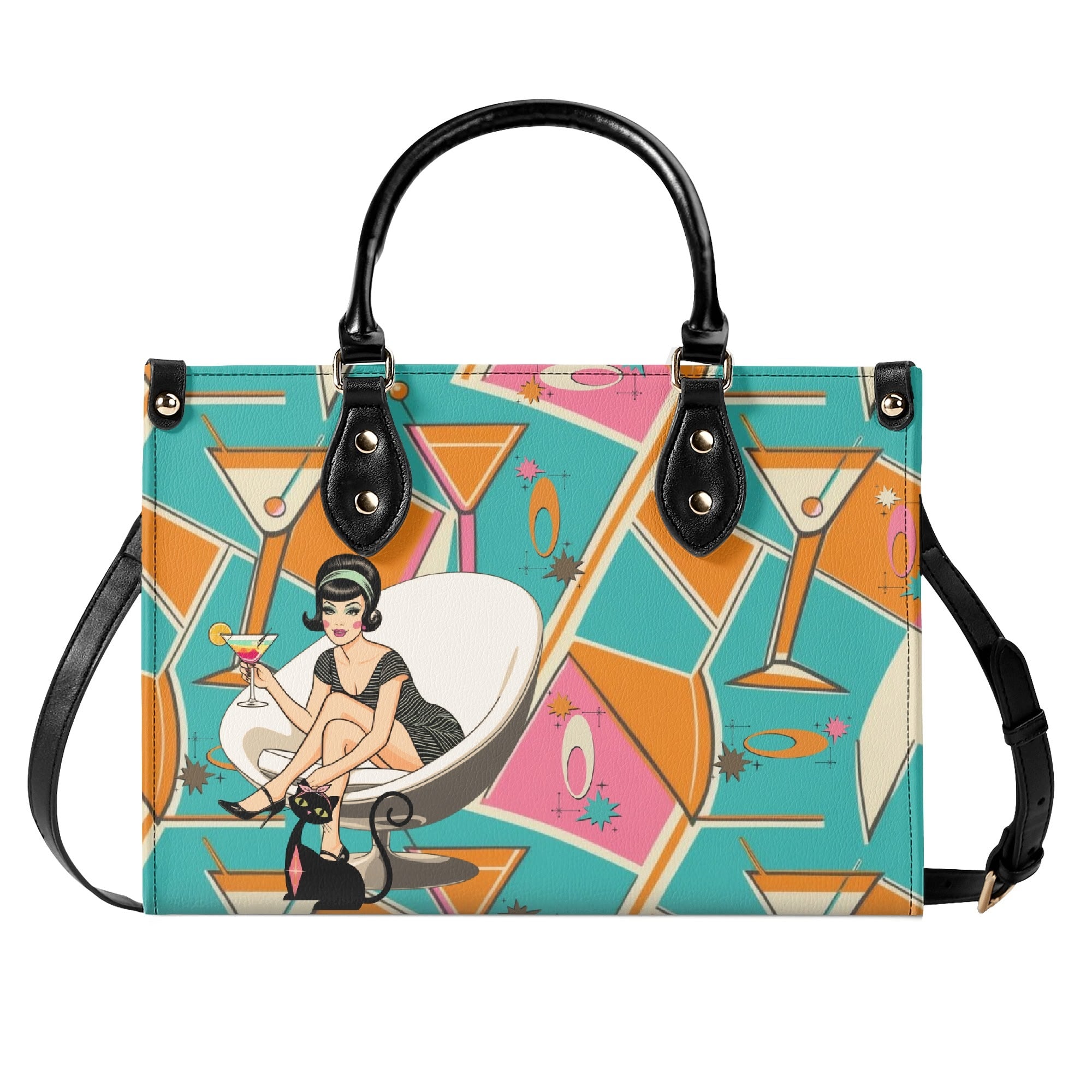 Mid Century Modern Gal Signature Cocktail Bag, Atomic Cat, Atomic Kitschy Handbag, Shoulder Bag - Mid Century Modern Gal
