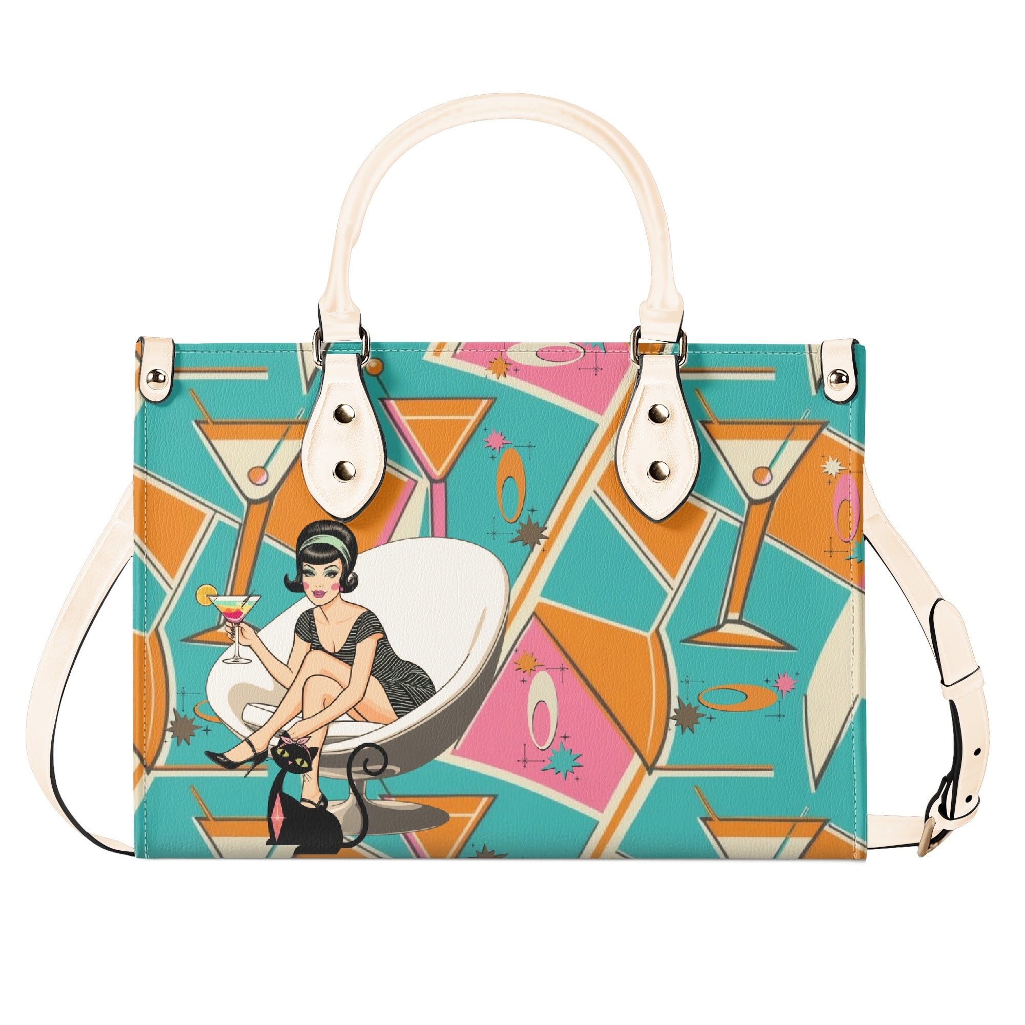 Mid Century Modern Gal Signature Cocktail Bag, Atomic Cat, Atomic Kitschy Handbag, Shoulder Bag - Mid Century Modern Gal
