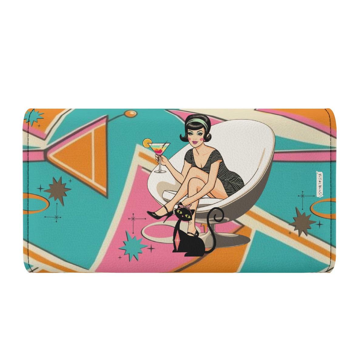 Atomic Cocktail Hour, Mid Mod Gal Kitschy Fun Trifold Wallet - Mid Century Modern Gal