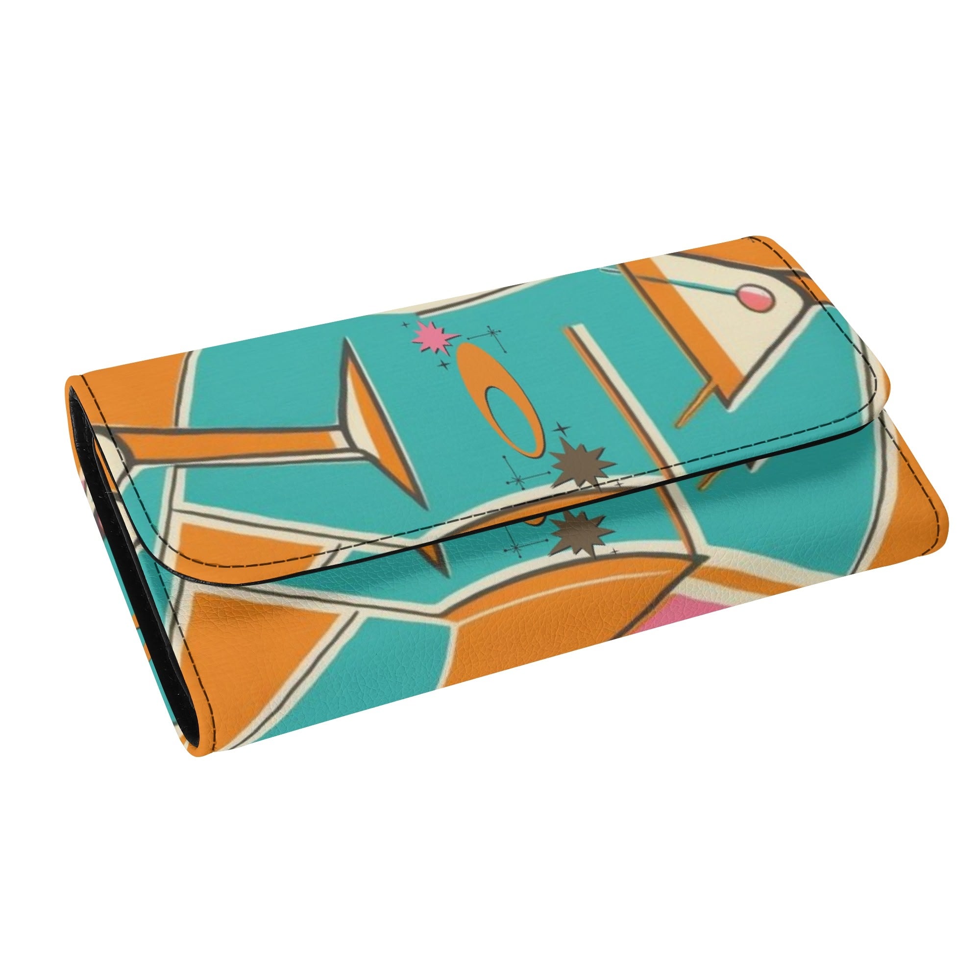 Atomic Cocktail Hour, Mid Mod Gal Kitschy Fun Trifold Wallet - Mid Century Modern Gal