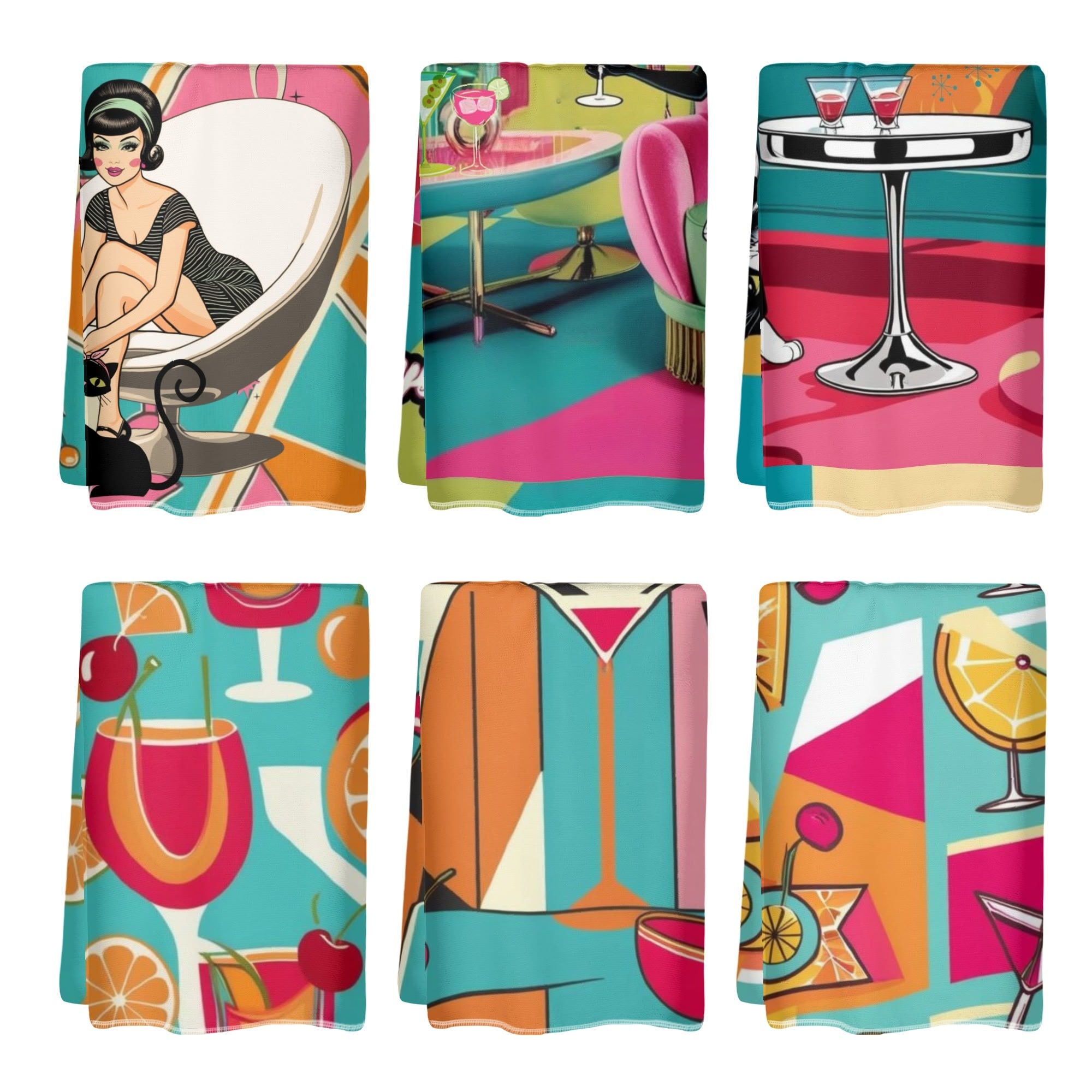 Atomic Cocktail Hour, Mid Mod Barware Mid Century Modern Designed Hand Towels - Mid Century Modern Gal
