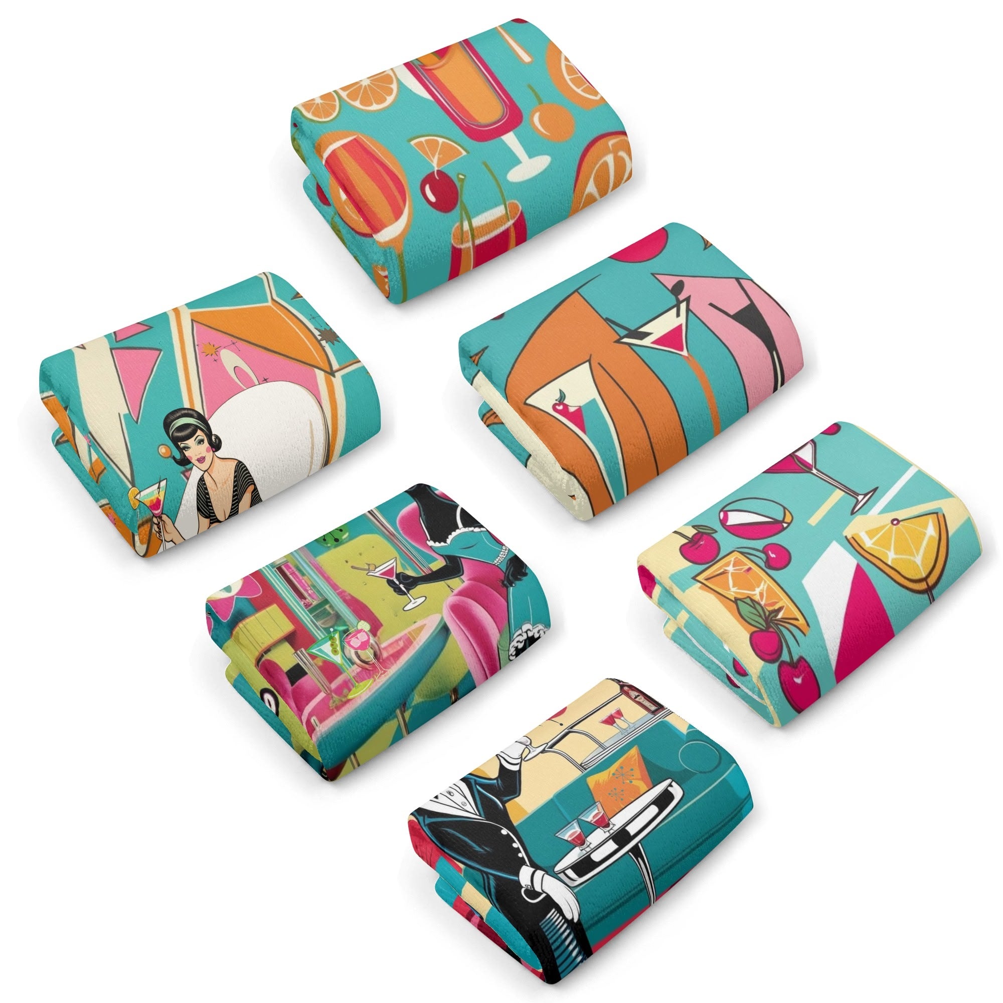 Atomic Cocktail Hour, Mid Mod Barware Mid Century Modern Designed Hand Towels - Mid Century Modern Gal