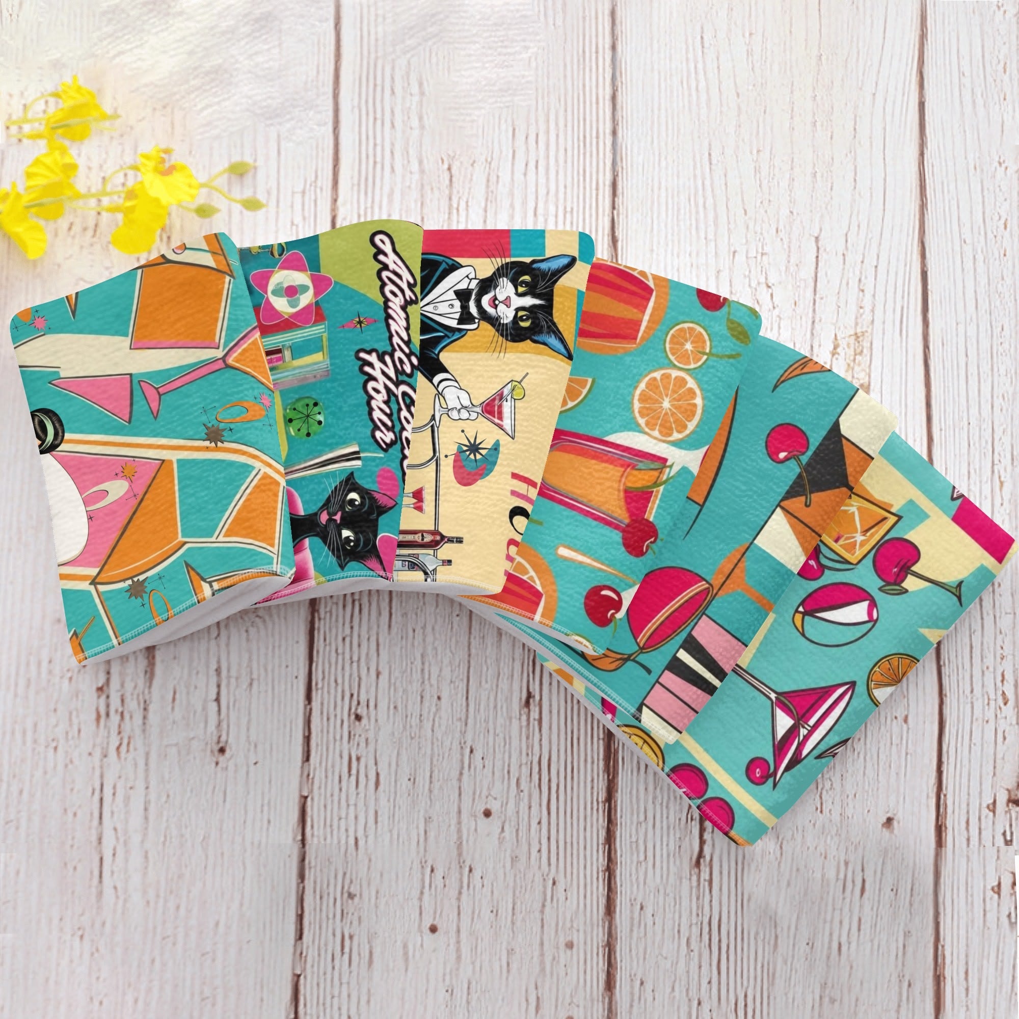 Atomic Cocktail Hour, Mid Mod Barware Mid Century Modern Designed Hand Towels - Mid Century Modern Gal