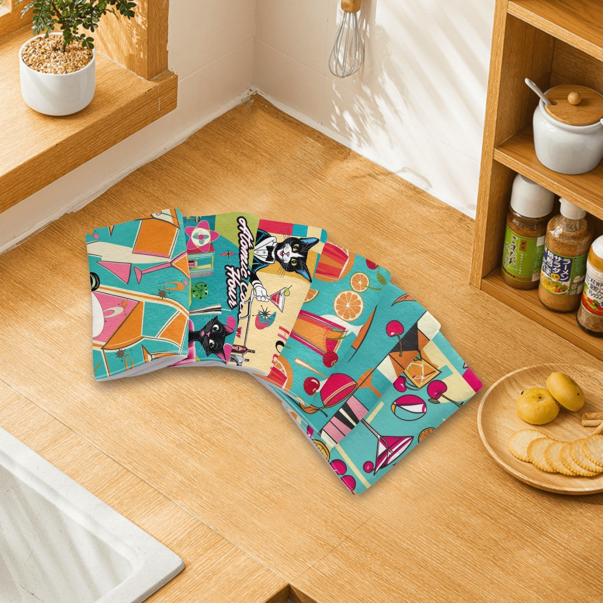 Atomic Cocktail Hour, Mid Mod Barware Mid Century Modern Designed Hand Towels - Mid Century Modern Gal