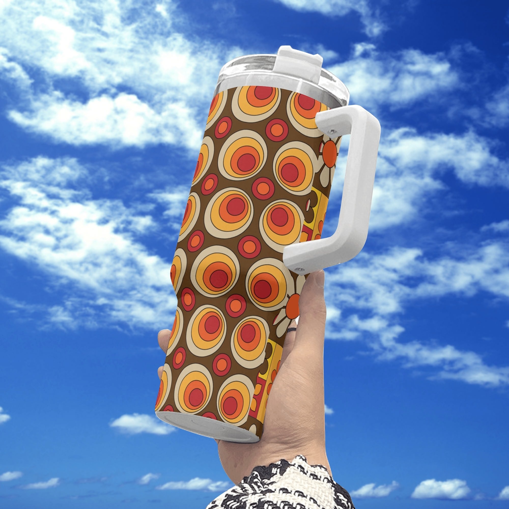 Retro Summer Vibes, Groovy Orbs, 70s Flower Power Stainless Steel Tumbler - Mid Century Modern Gal