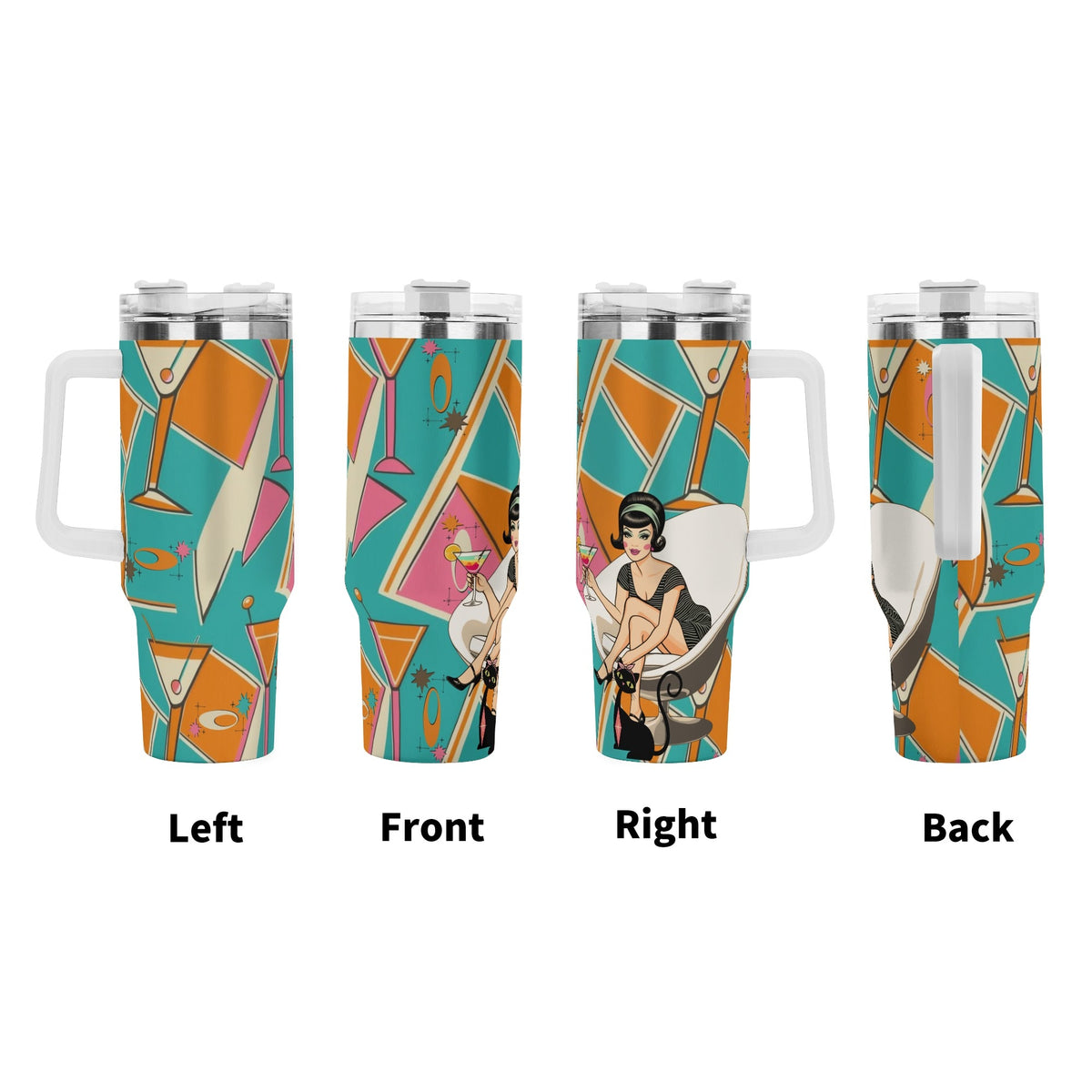 Mid Mod 60s Gal, Atomic Cat, Kitschy Retro Mid Century Modern Designed Stainless Steel Tumbler - Mid Century Modern Gal