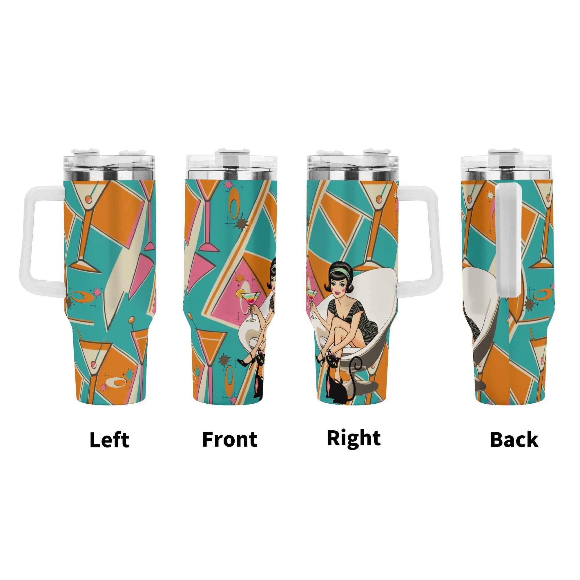 Mid Mod 60s Gal, Atomic Cat, Kitschy Retro Mid Century Modern Designed Stainless Steel Tumbler - Mid Century Modern Gal
