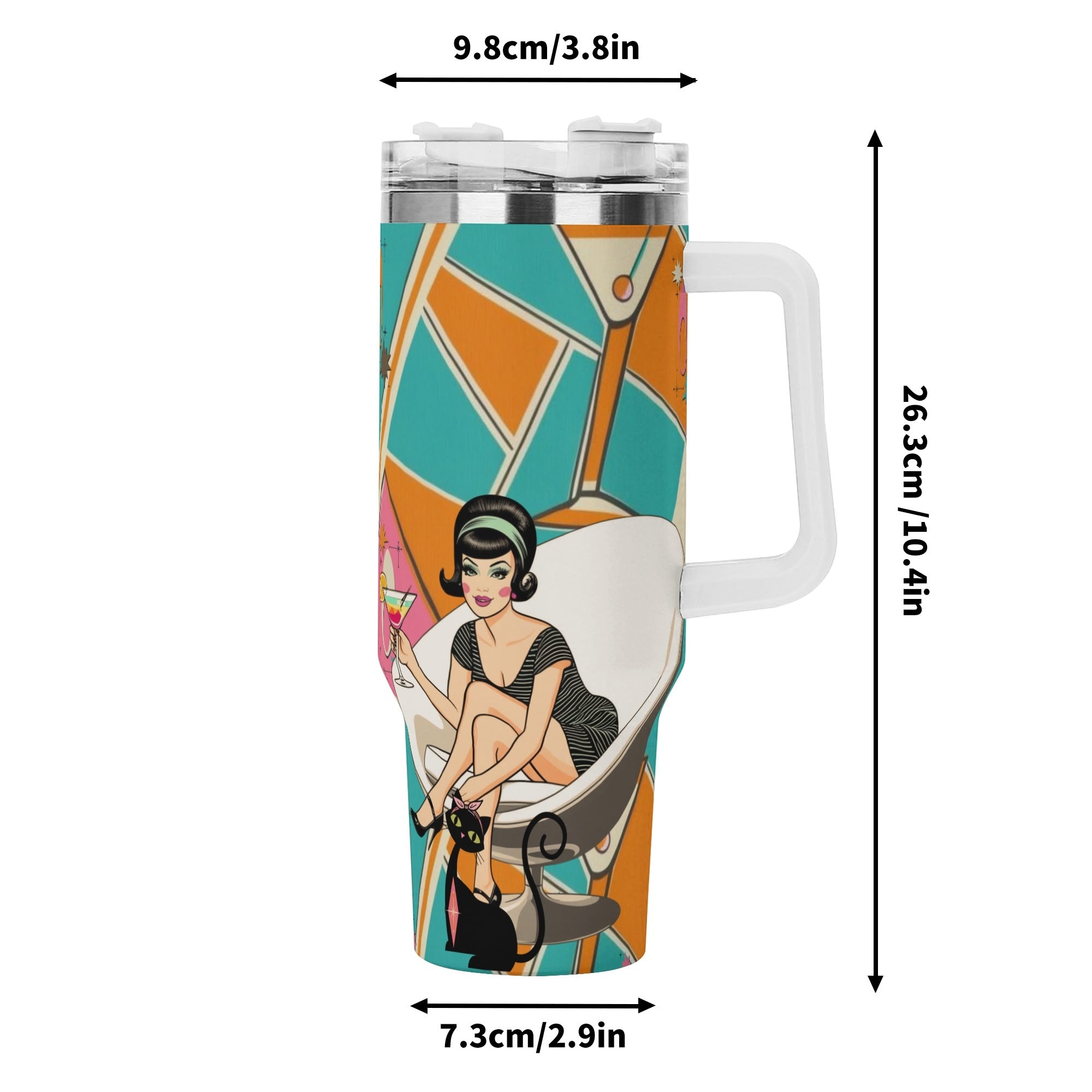 Mid Mod 60s Gal, Atomic Cat, Kitschy Retro Mid Century Modern Designed Stainless Steel Tumbler - Mid Century Modern Gal