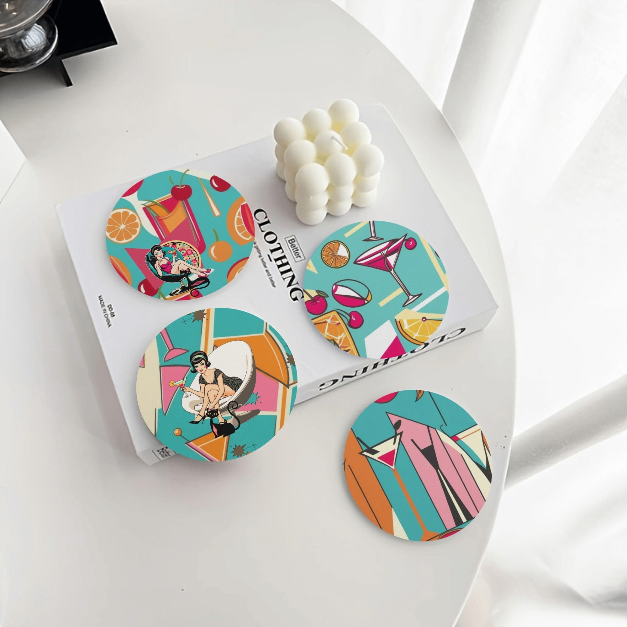 Kitschy Mod Mid Century Modern Barware Cocktail Ceramic Coaster Set - Mid Century Modern Gal