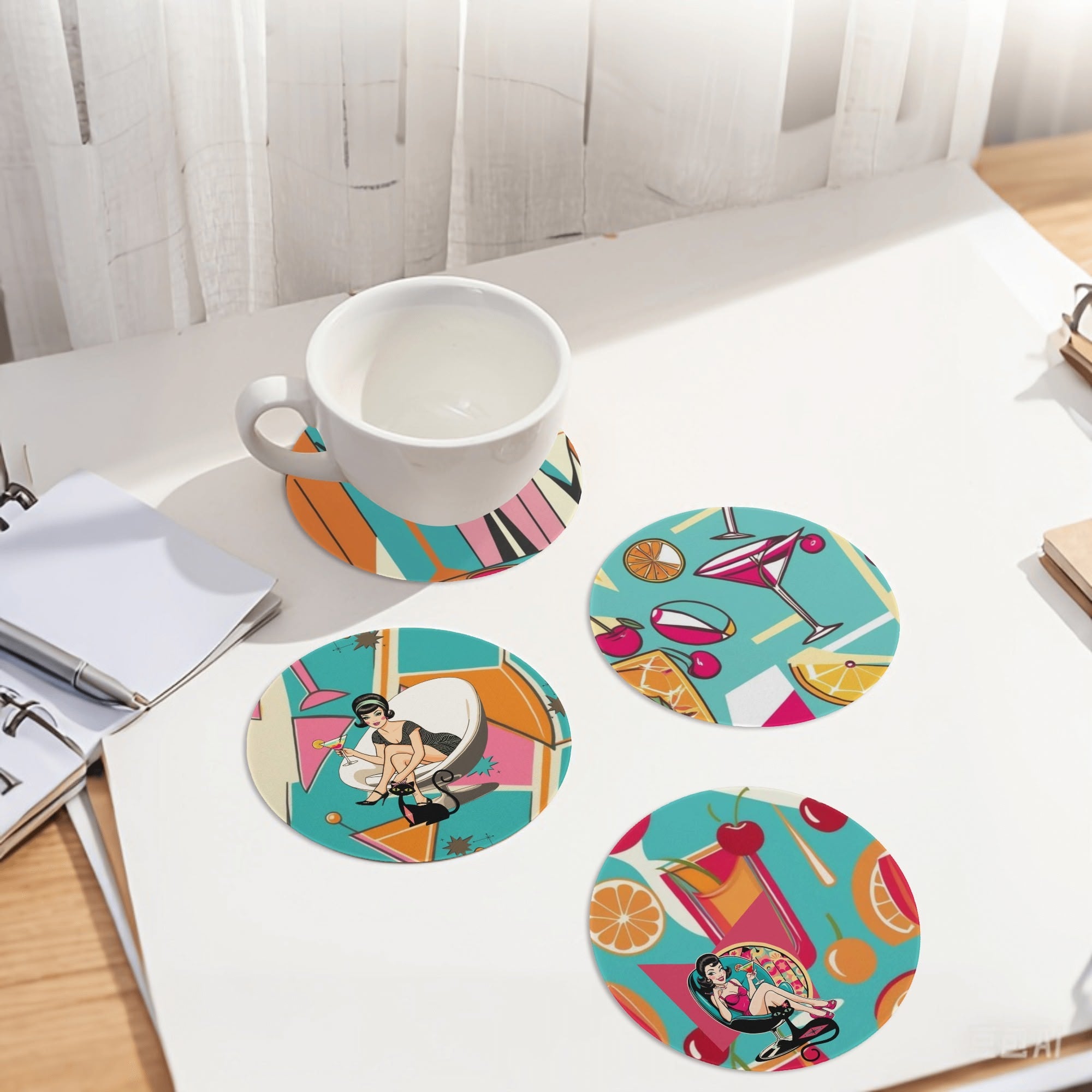 Kitschy Mod Mid Century Modern Barware Cocktail Ceramic Coaster Set - Mid Century Modern Gal