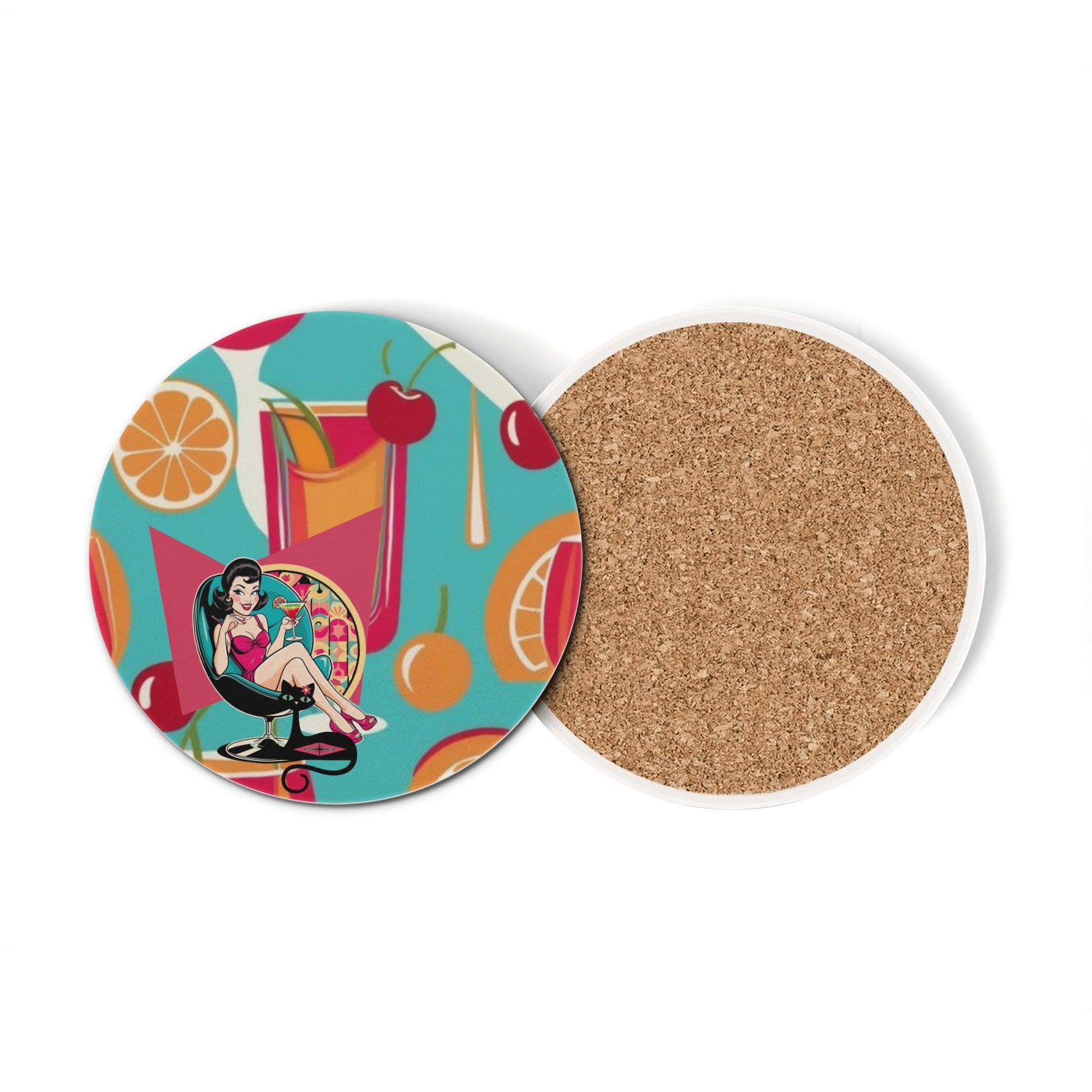 Kitschy Mod Mid Century Modern Barware Cocktail Ceramic Coaster Set - Mid Century Modern Gal