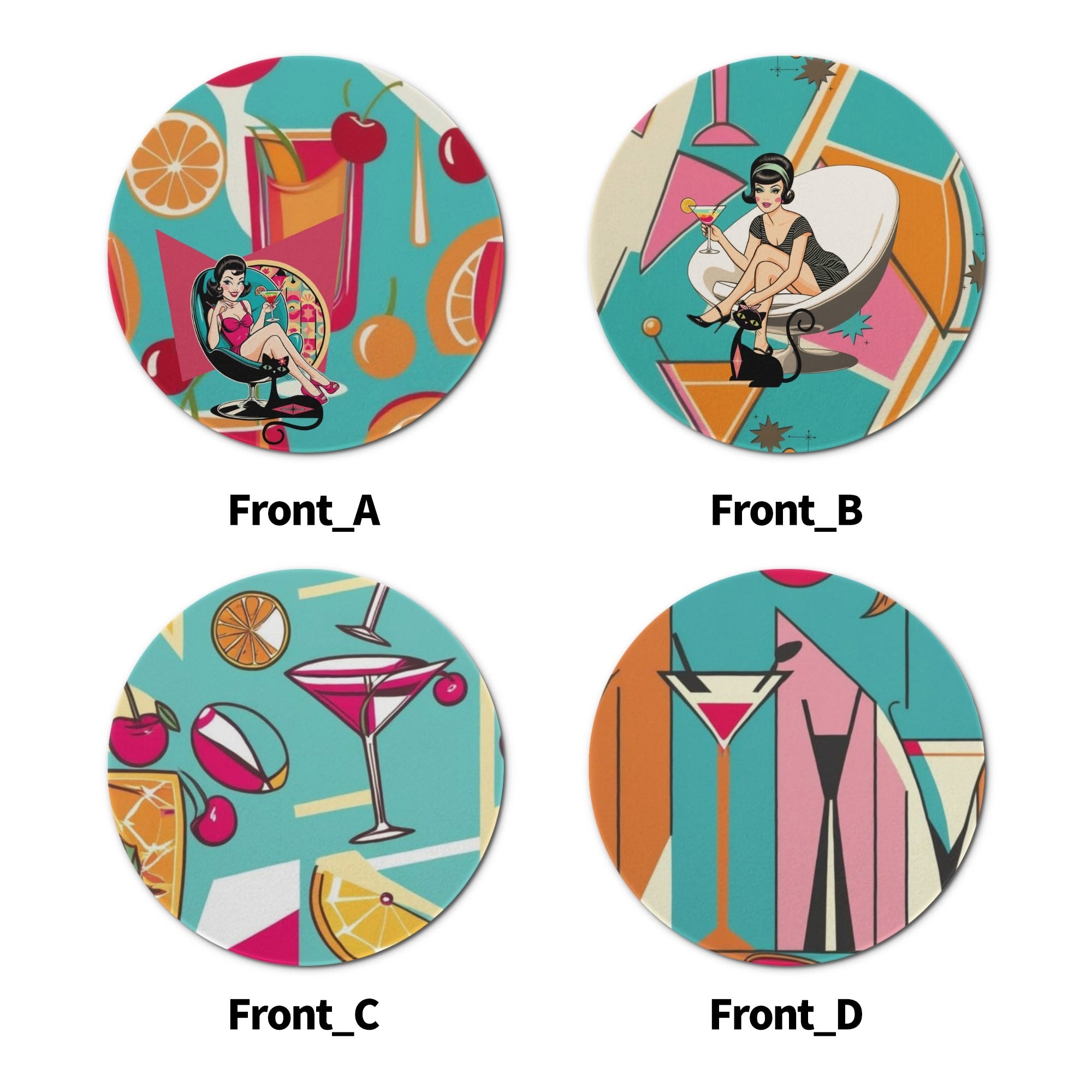 Kitschy Mod Mid Century Modern Barware Cocktail Ceramic Coaster Set - Mid Century Modern Gal