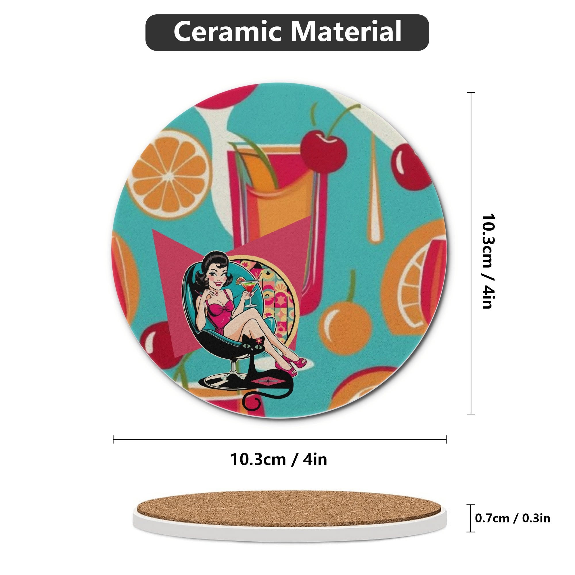 Kitschy Mod Mid Century Modern Barware Cocktail Ceramic Coaster Set - Mid Century Modern Gal